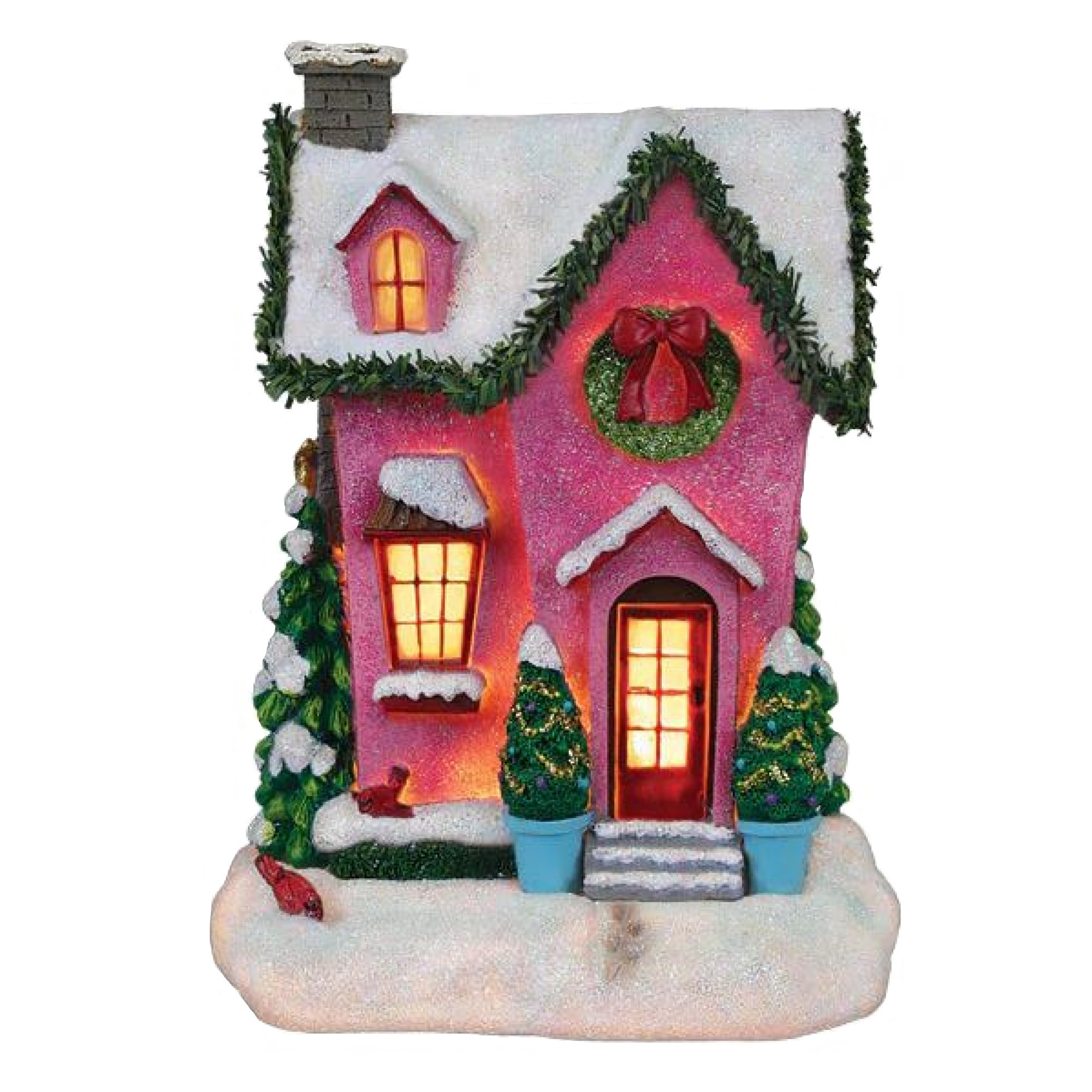 Old World Christmas Lighted Resin Holiday Tabletop Figurine with Timer, Holiday House, 7"