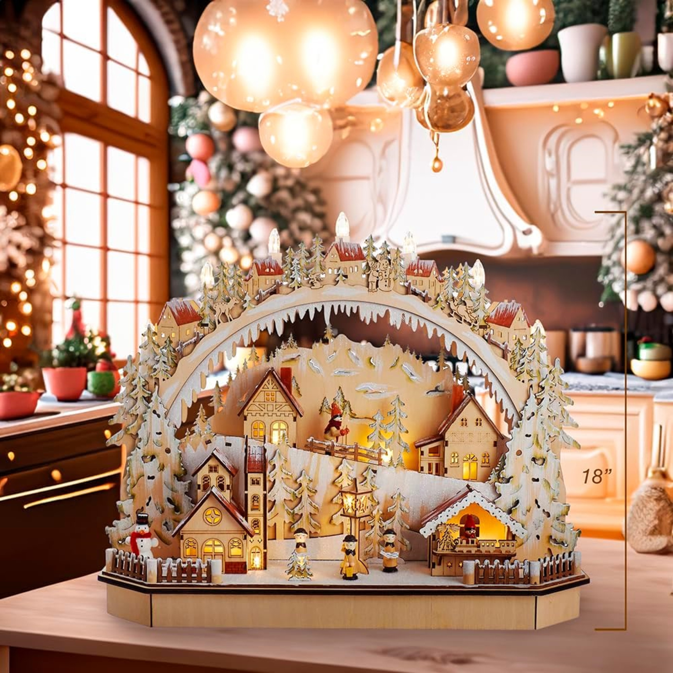 Kurt Adler Battery-Operated Lighted LED Wooden Village House With Ice Skiers Table Piece, 18"