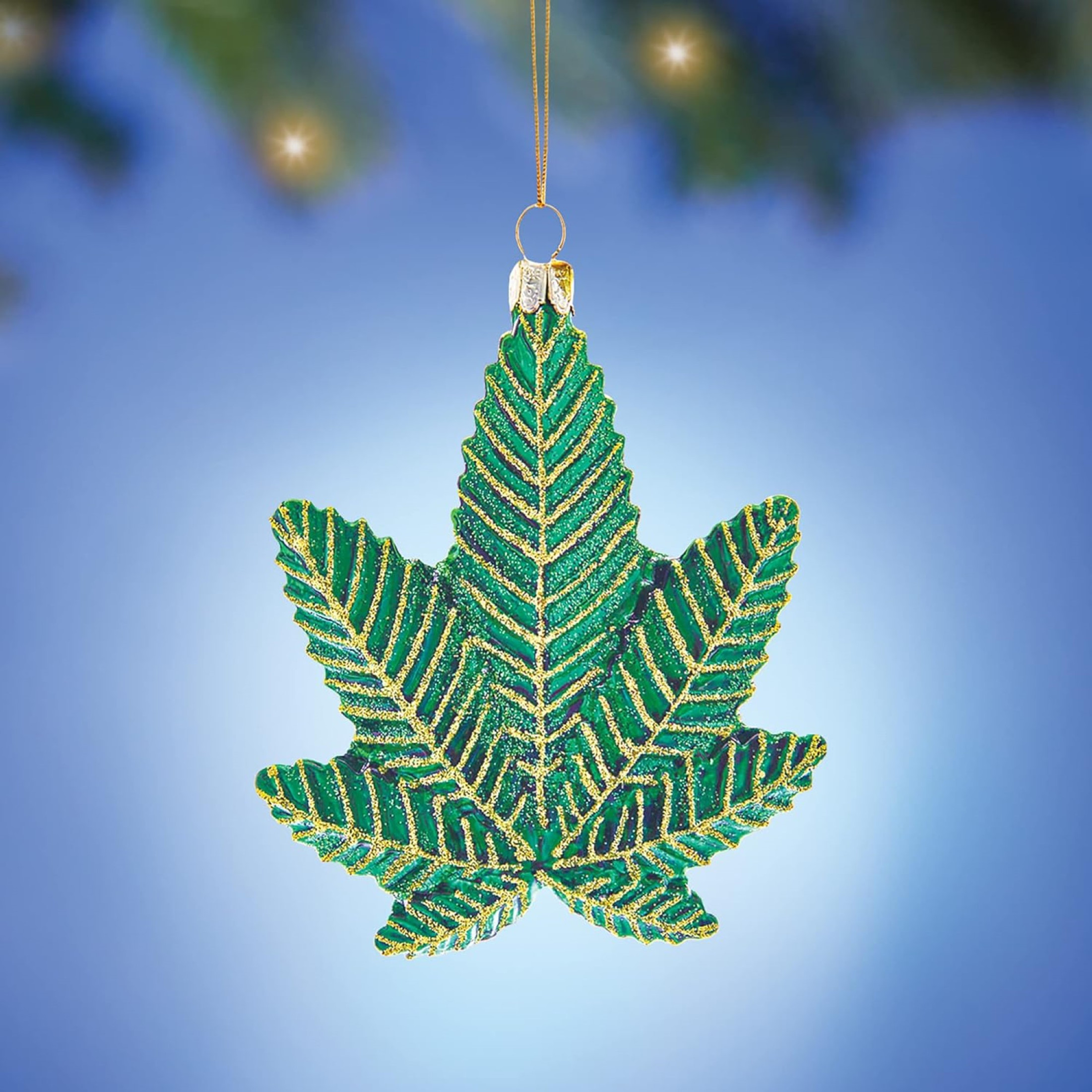 Kurt Adler Glass Ornament for Christmas Tree, Cannabis Leaf
