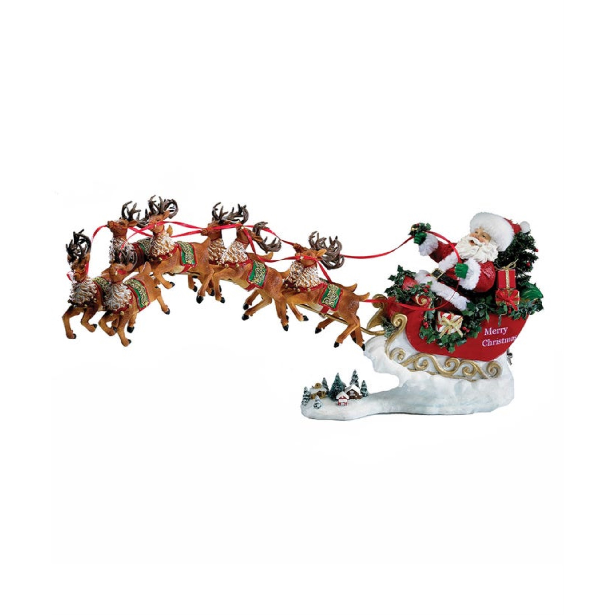 Kurt Adler Fabriché Musical Santa With 8 Reindeer, 2-Piece Set, 24"