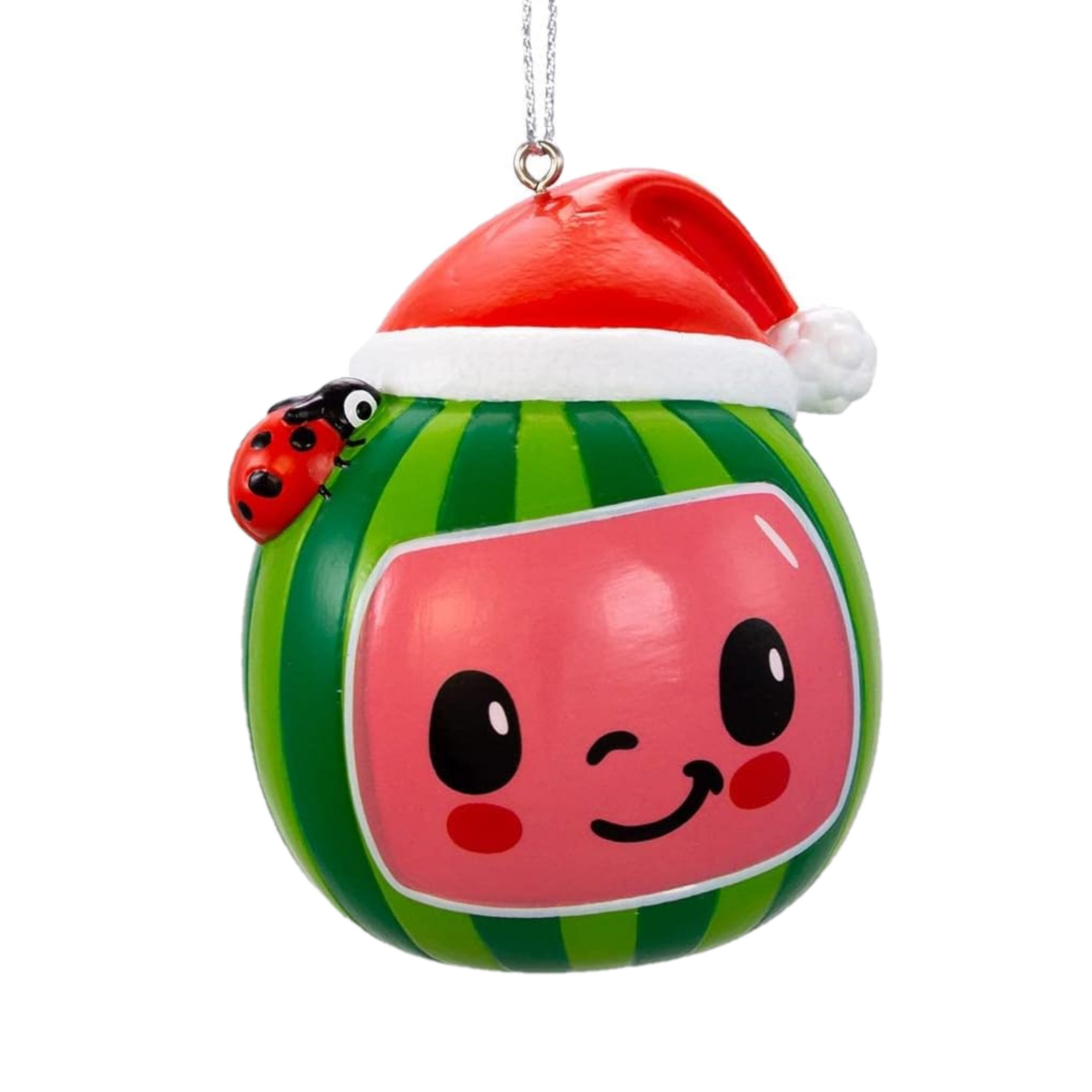 Kurt Adler Plastic Ornament for Christmas Tree, Cocomelon Watermelon with Santa Hat