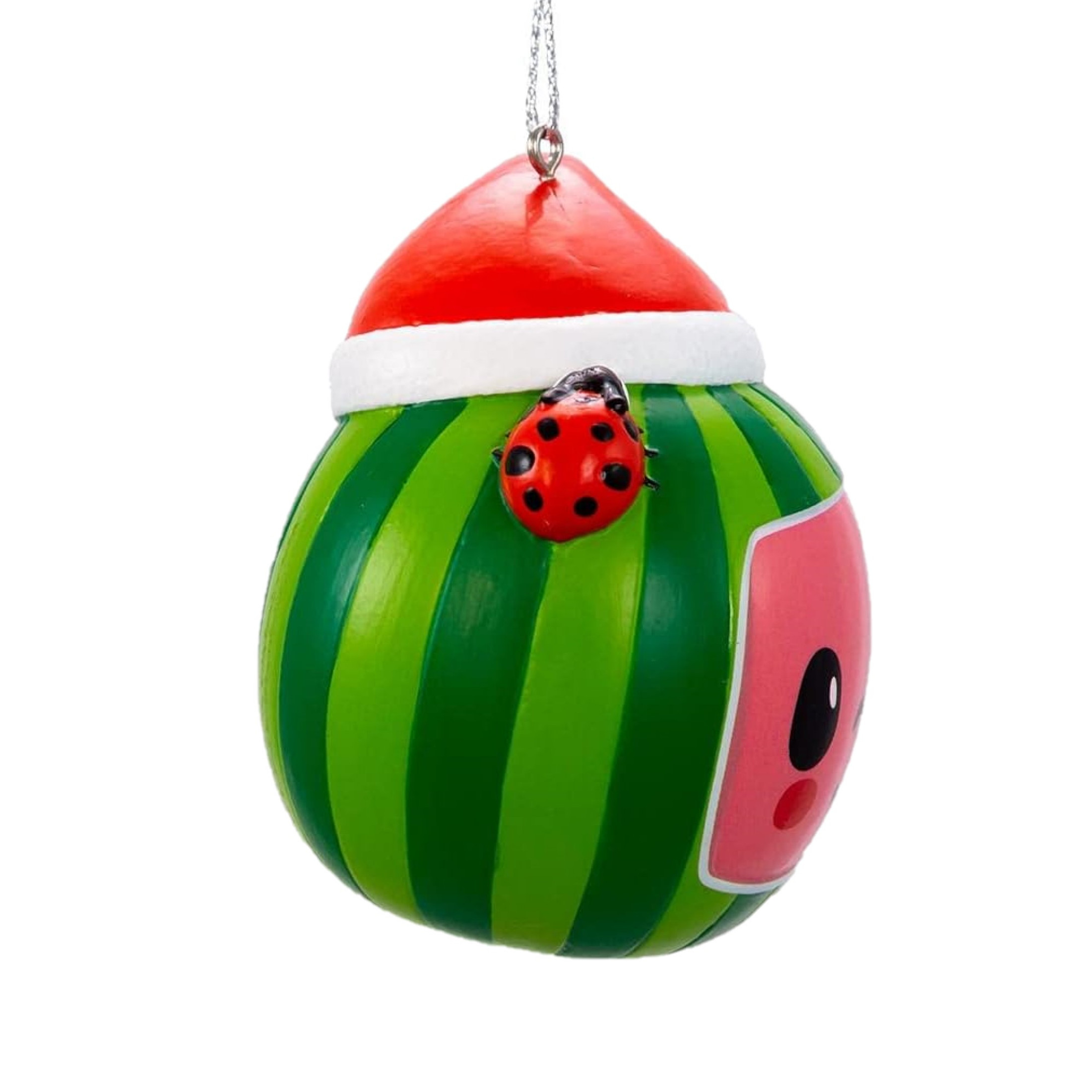 Kurt Adler Plastic Ornament for Christmas Tree, Cocomelon Watermelon with Santa Hat