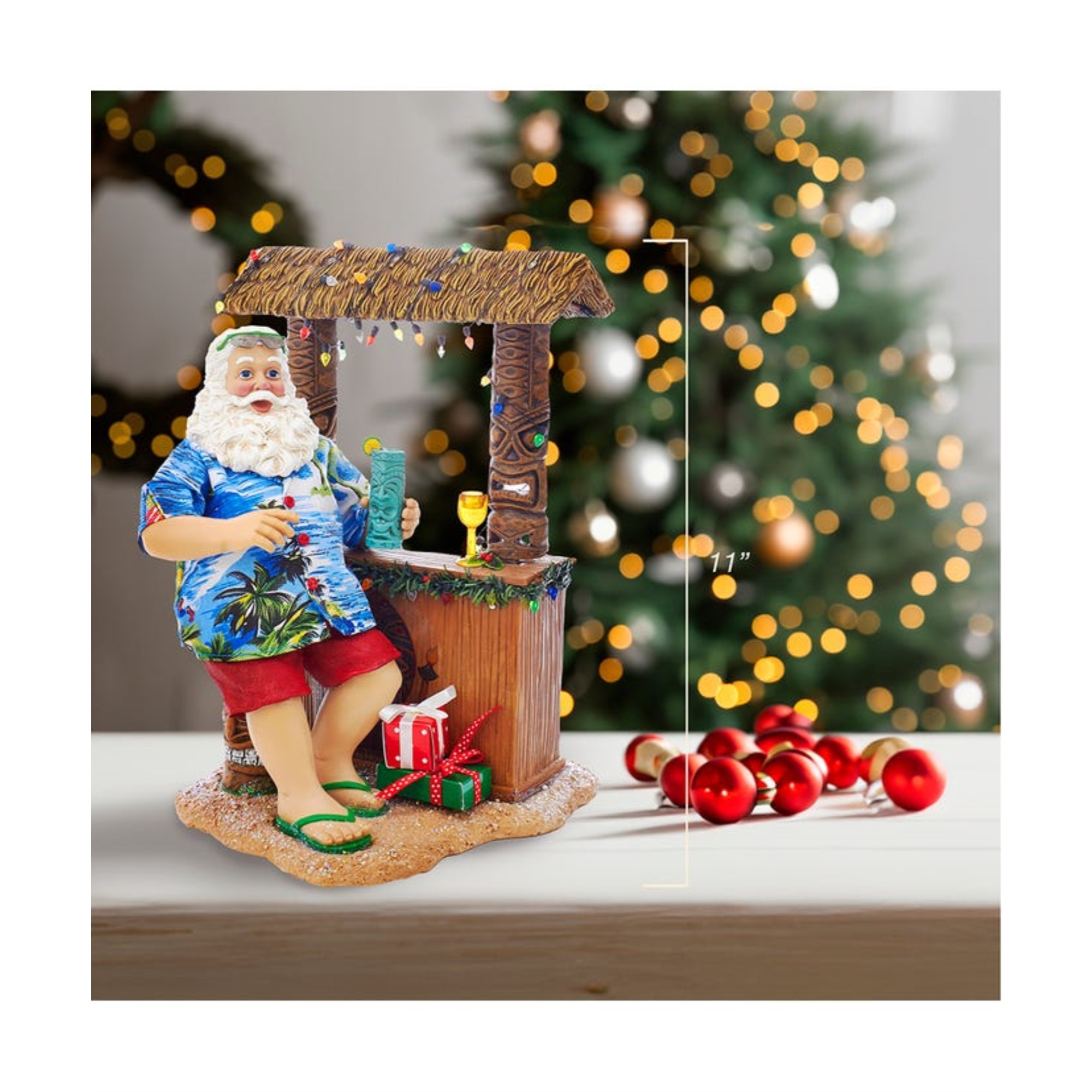 Kurt Adler Fabriché Beach Santa Sitting at Tiki Bar Standing Christmas Display