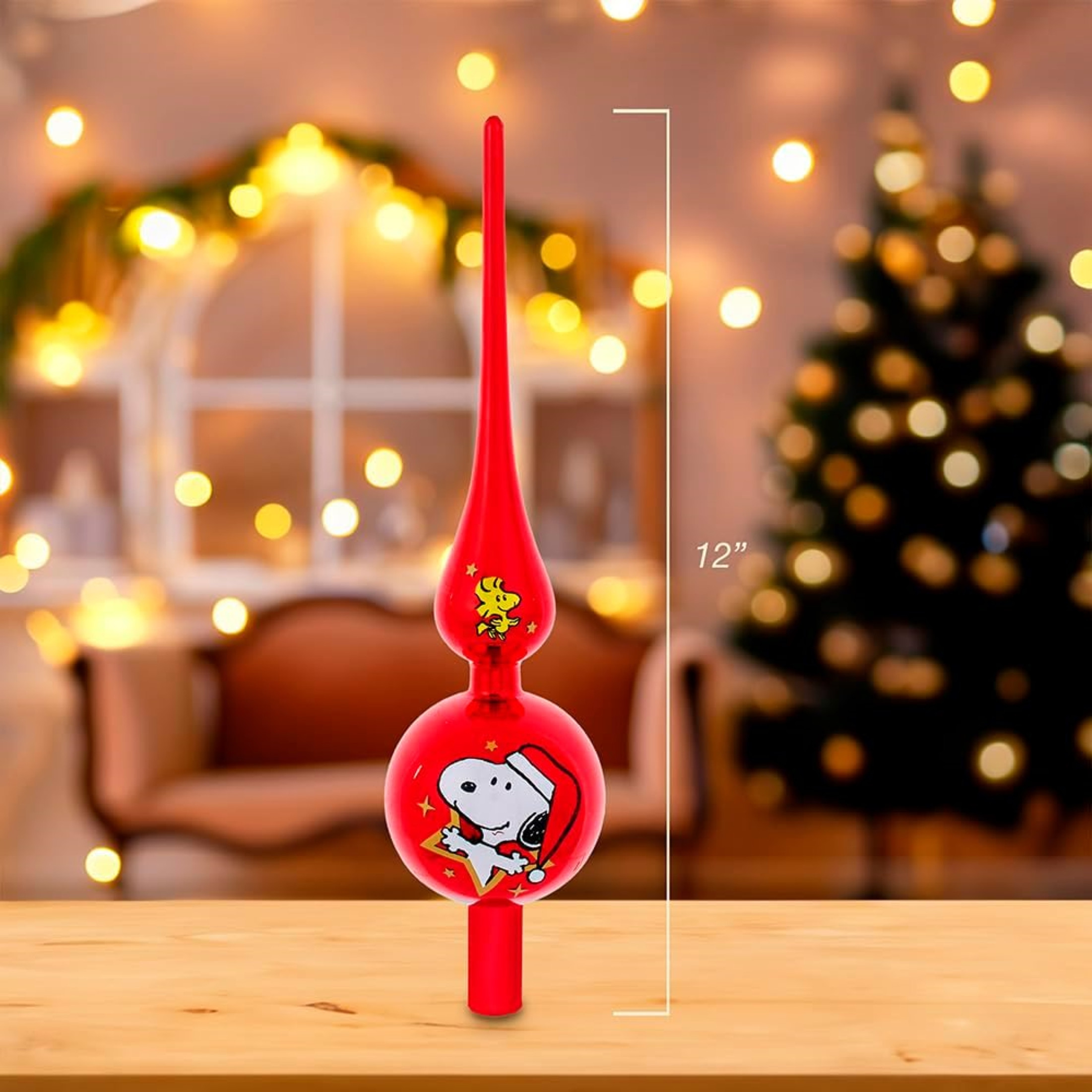 Kurt Adler Un-Lit Peanuts© Glass Snoopy Finial Treetop, 12"