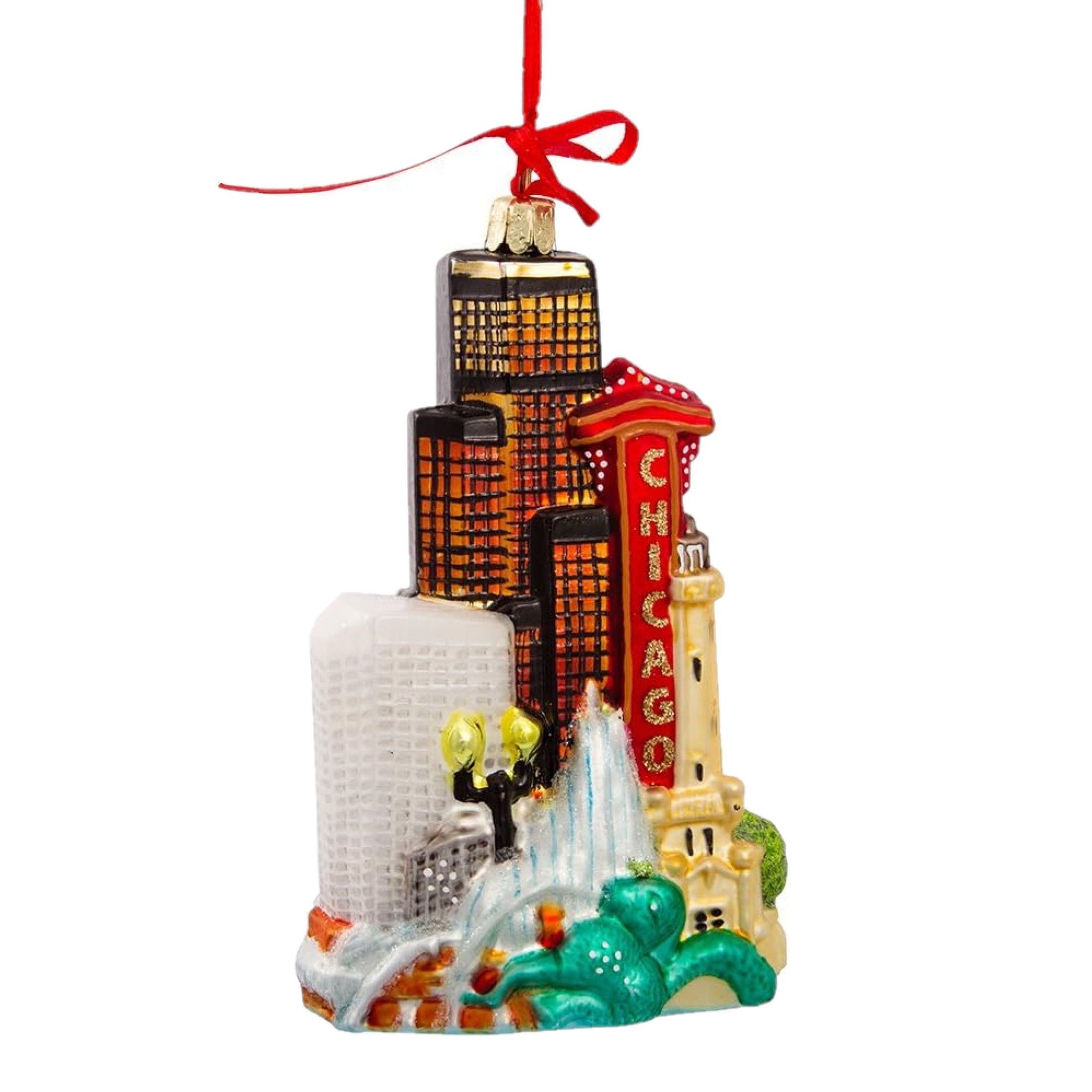 Kurt Adler Glass Ornament for Christmas Tree, Chicago Cityscape
