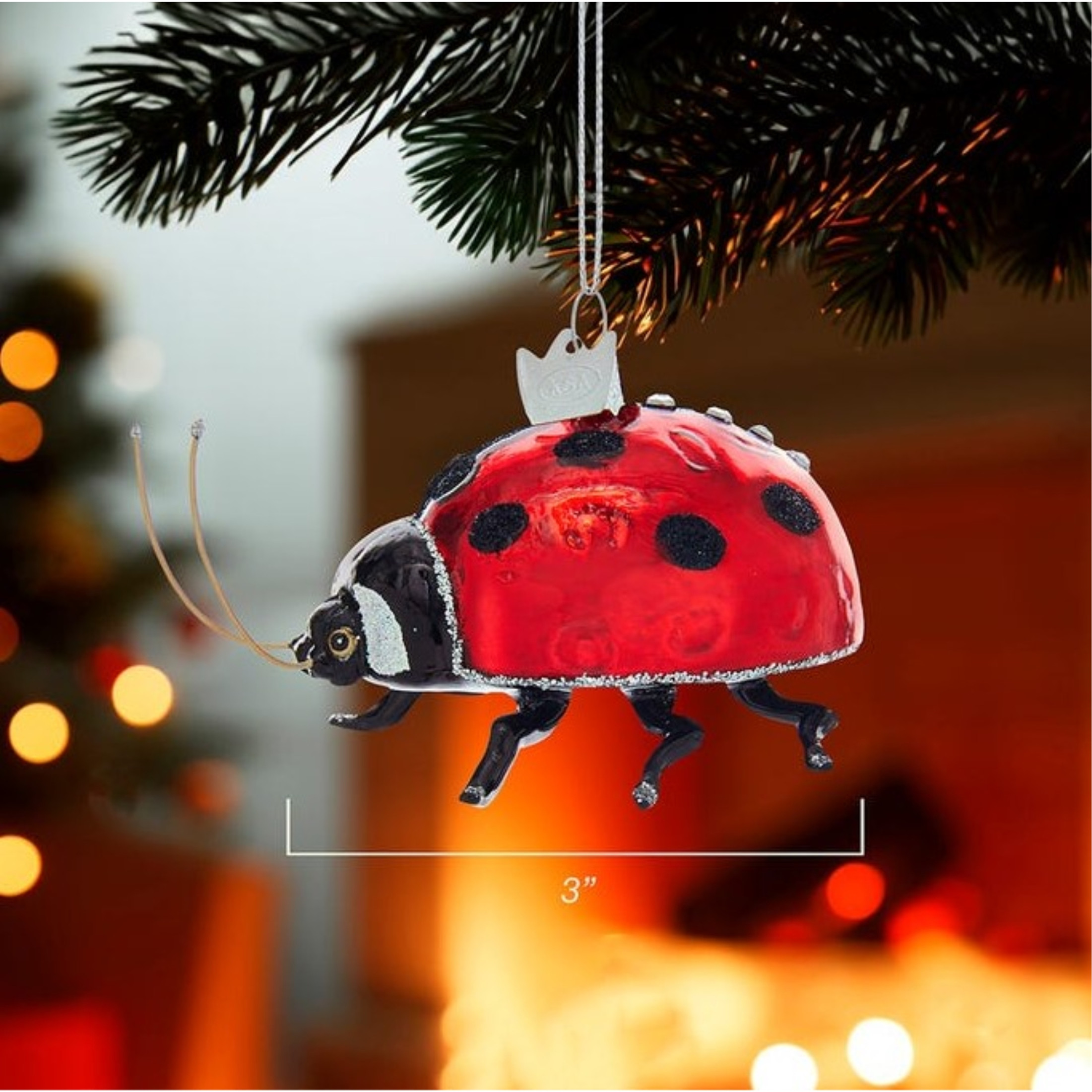 Kurt Adler Noble Gems Glass Ornament for Christmas Tree, Ladybug, 3"