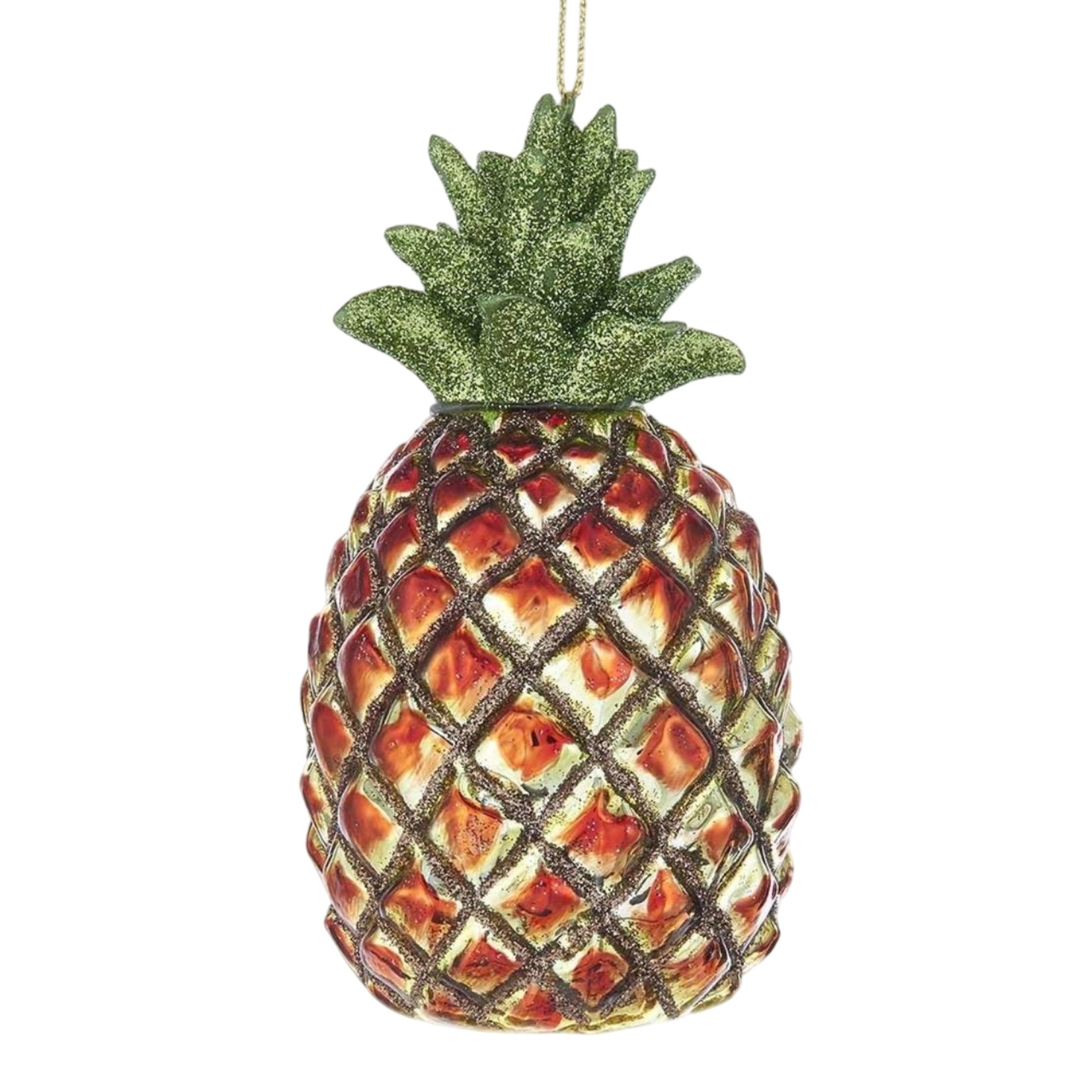 Kurt Adler Noble Gems Glass Ornament for Christmas Tree, Pineapple, 4.75"