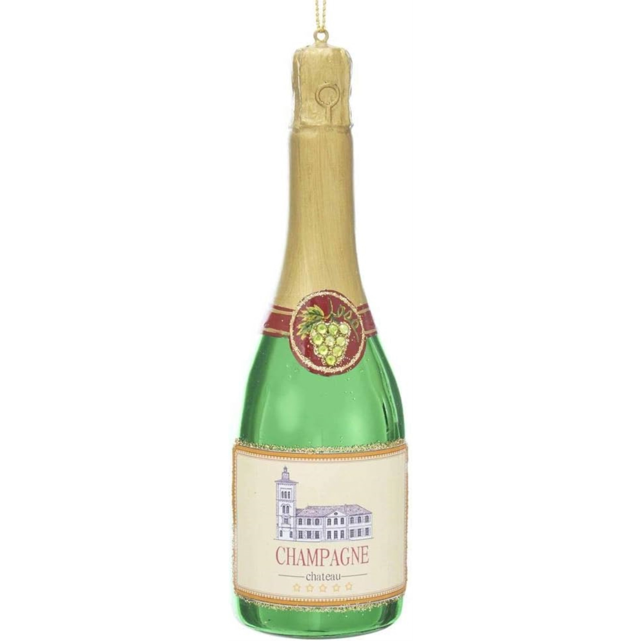 Kurt Adler Glass Ornament for Christmas Tree, Champagne Bottle, 6"