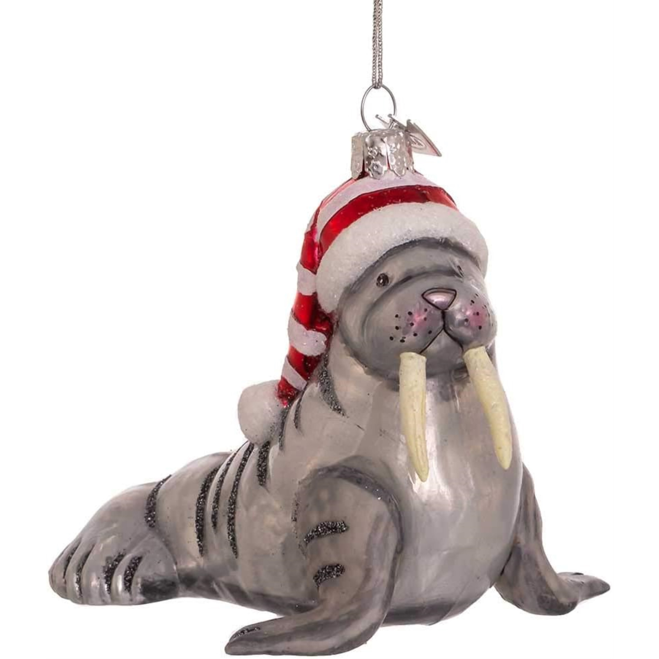 Kurt Adler Noble Gems Glass Ornament for Christmas Tree, Walrus with Hat, 4.5"