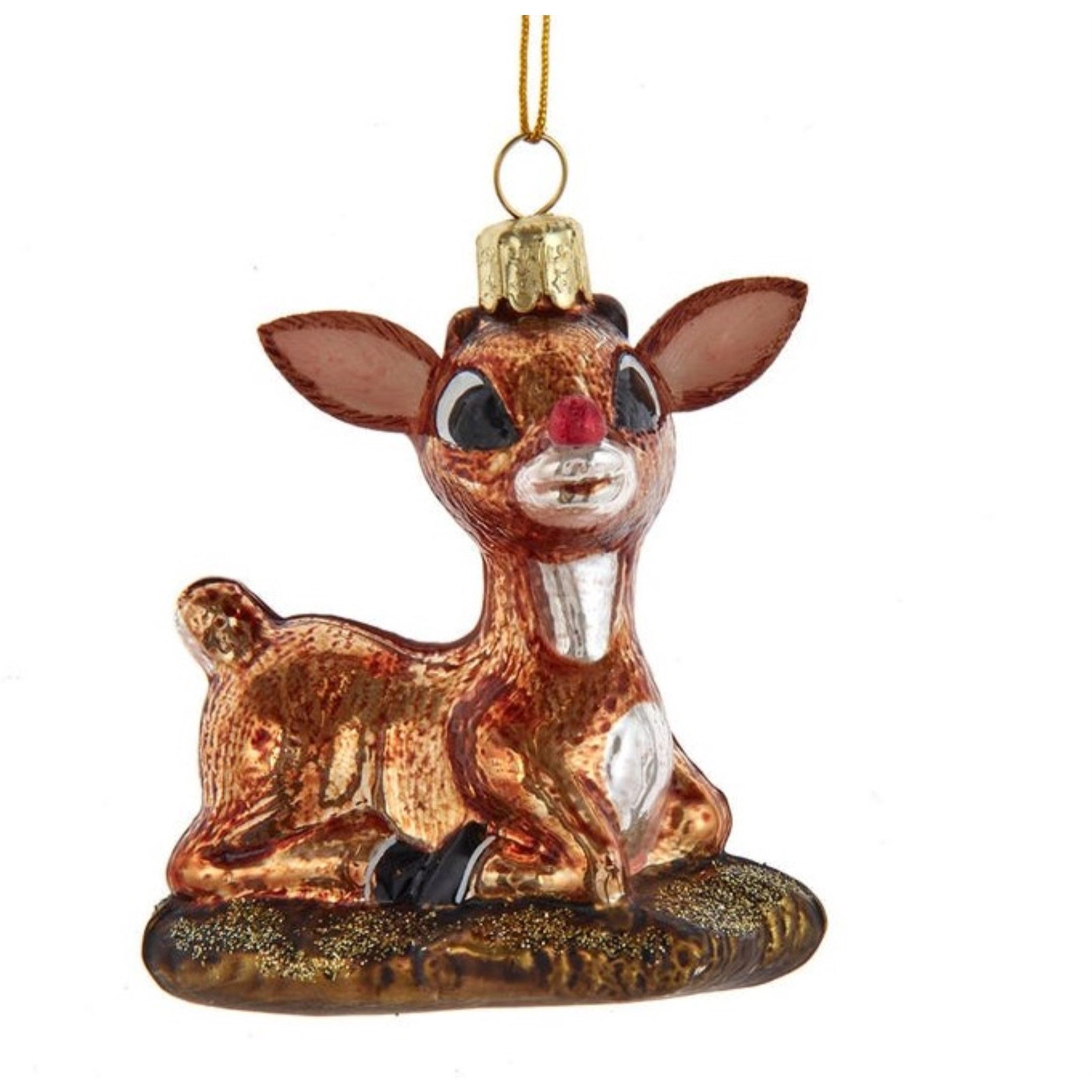 Kurt Adler Glass Ornament for Christmas Tree, Rudolph The Red Nose Reindeer Baby Rudolph, 3"