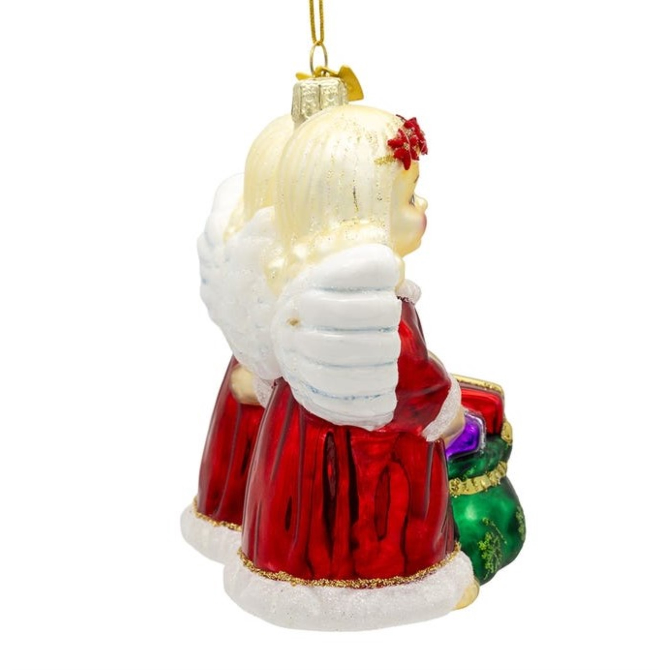 Kurt Adler Noble Gems Glass Ornament for Christmas Tree, Angels with Bag of Gifts, 4"