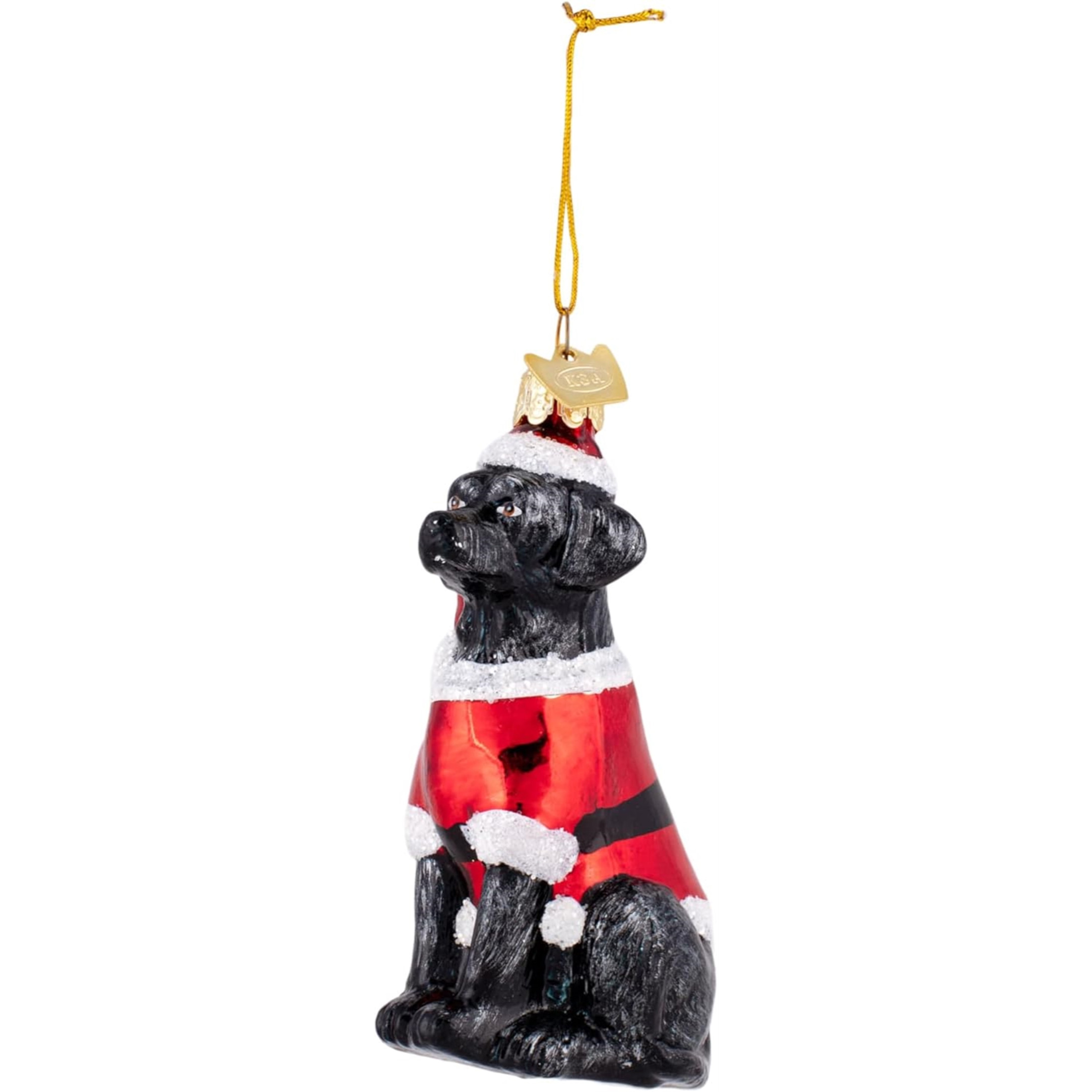 Kurt Adler Noble Gems Glass Ornament for Christmas Tree, Black Labrador Retriever in Santa Suit, 3.5"