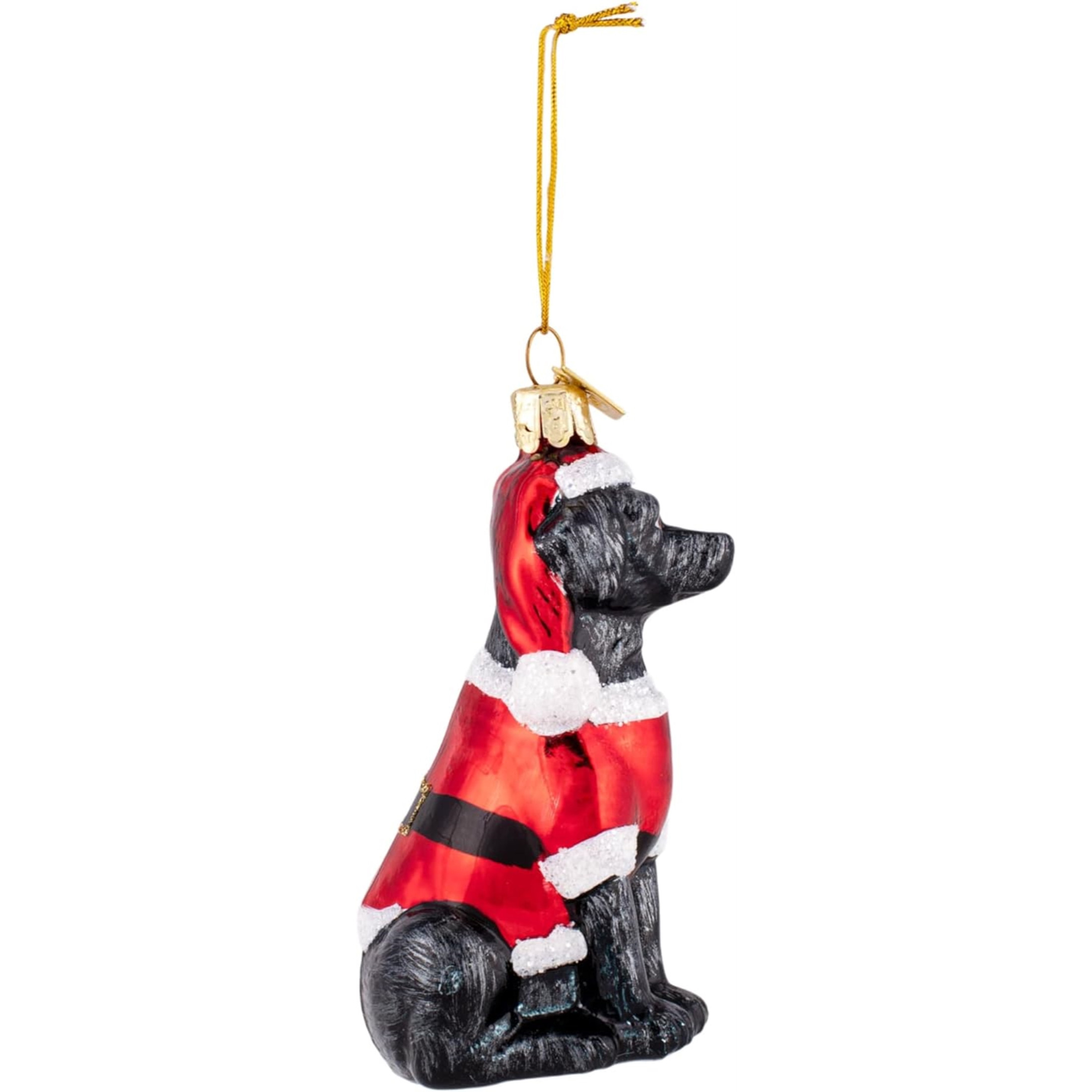 Kurt Adler Noble Gems Glass Ornament for Christmas Tree, Black Labrador Retriever in Santa Suit, 3.5"