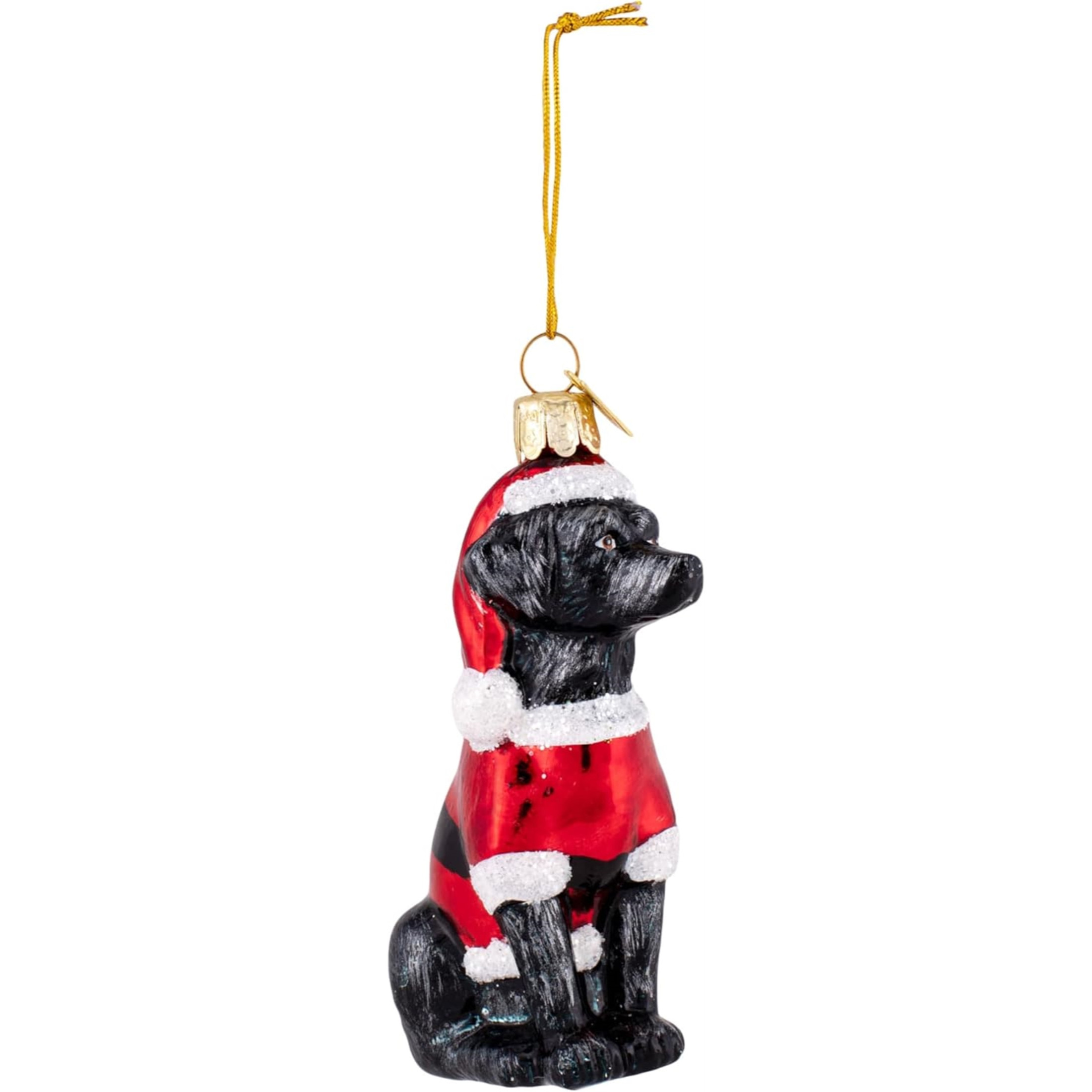 Kurt Adler Noble Gems Glass Ornament for Christmas Tree, Black Labrador Retriever in Santa Suit, 3.5"