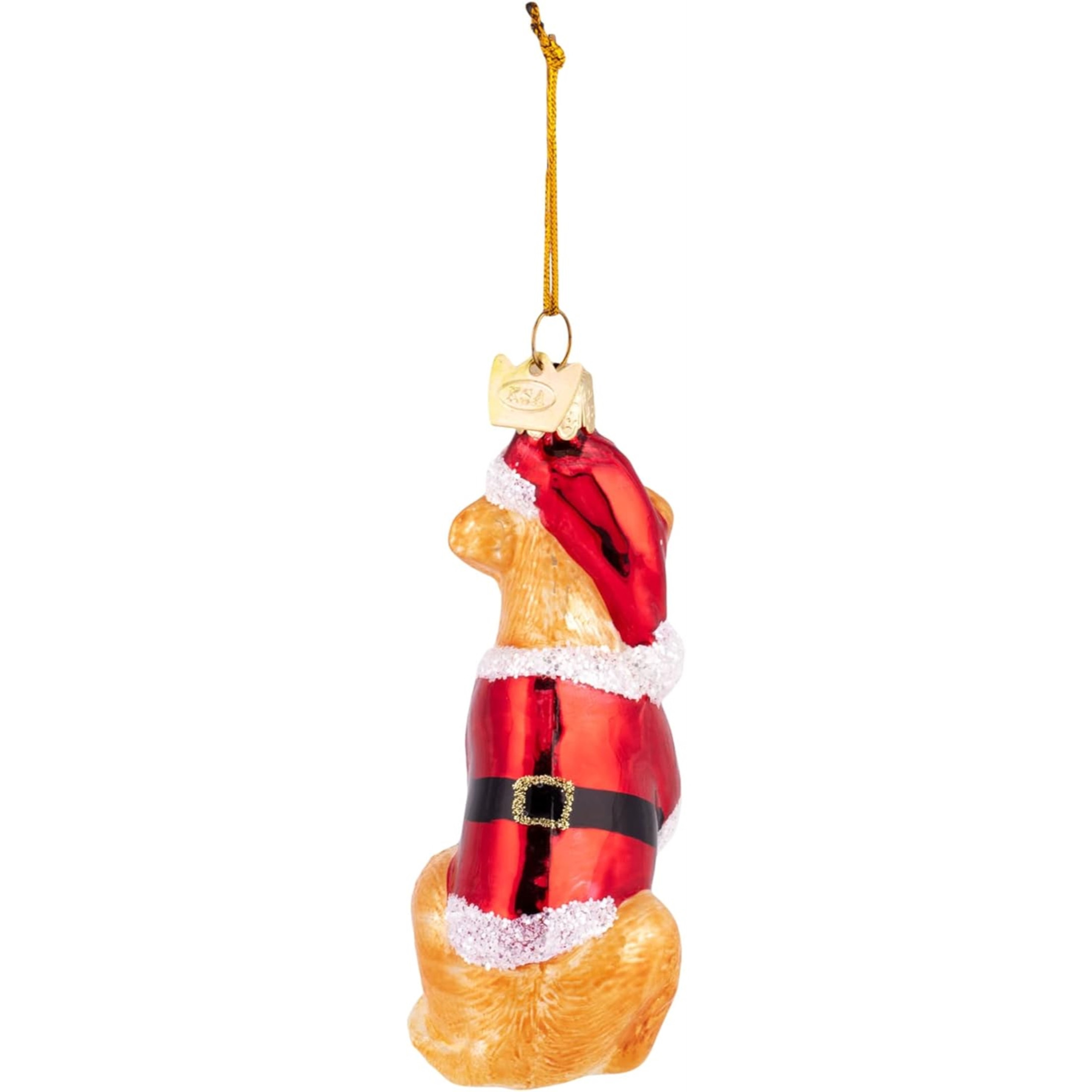 Kurt Adler Noble Gems Glass Ornament for Christmas Tree, Yellow Labrador Retriever in Santa Suit, 3.5"