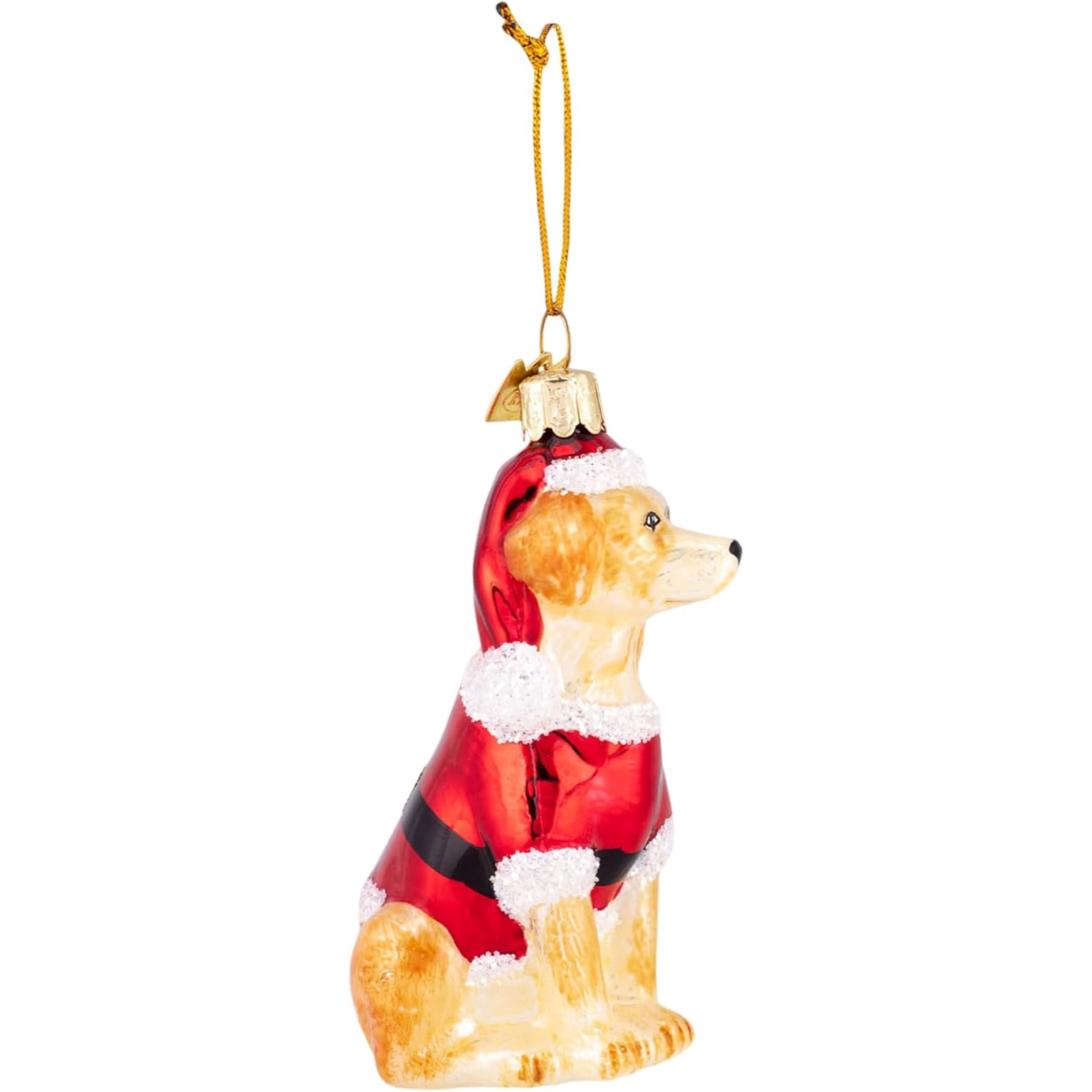 Kurt Adler Noble Gems Glass Ornament for Christmas Tree, Yellow Labrador Retriever in Santa Suit, 3.5"