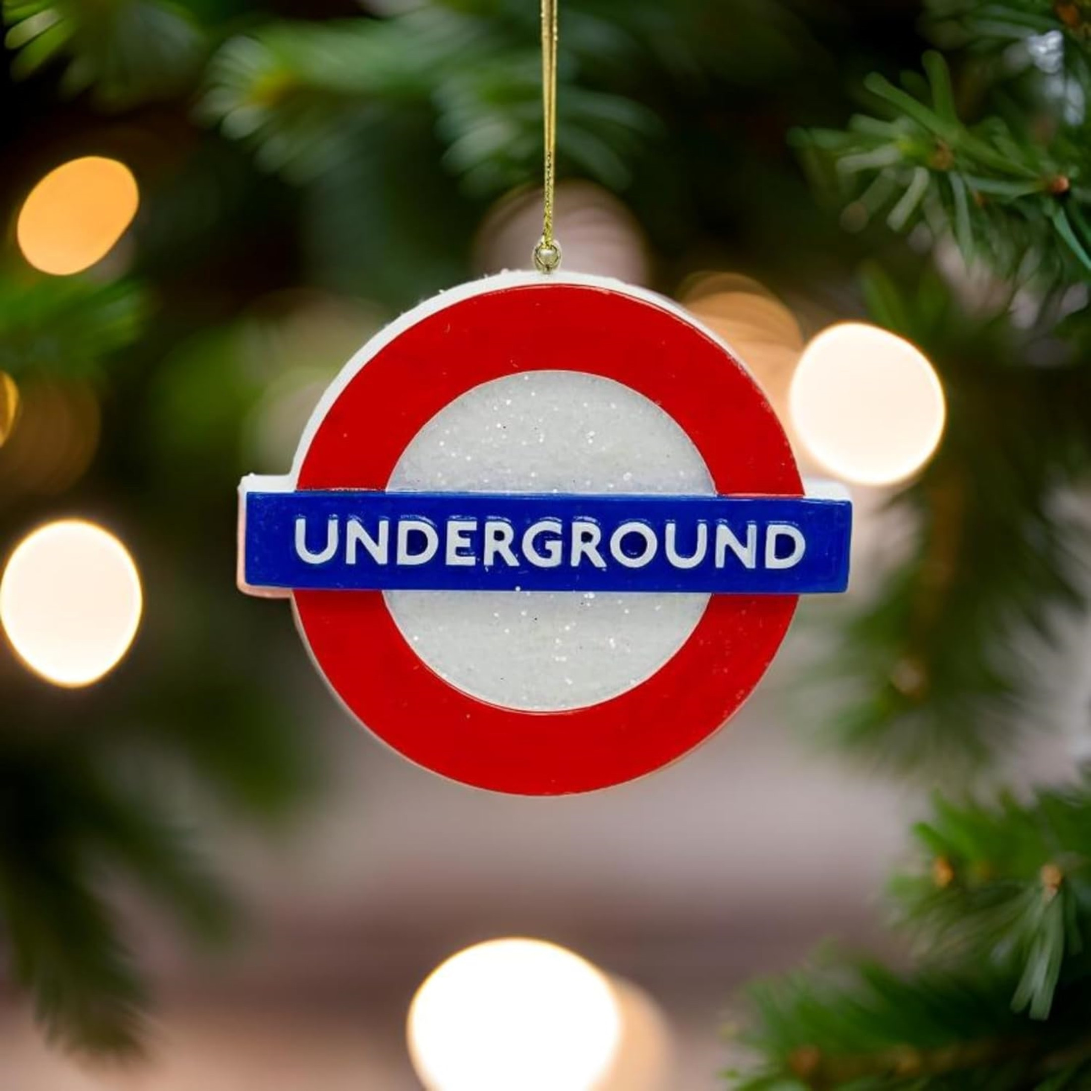 Kurt Adler Resin Ornament for Christmas Tree, London Underground Roundel, 3.6"