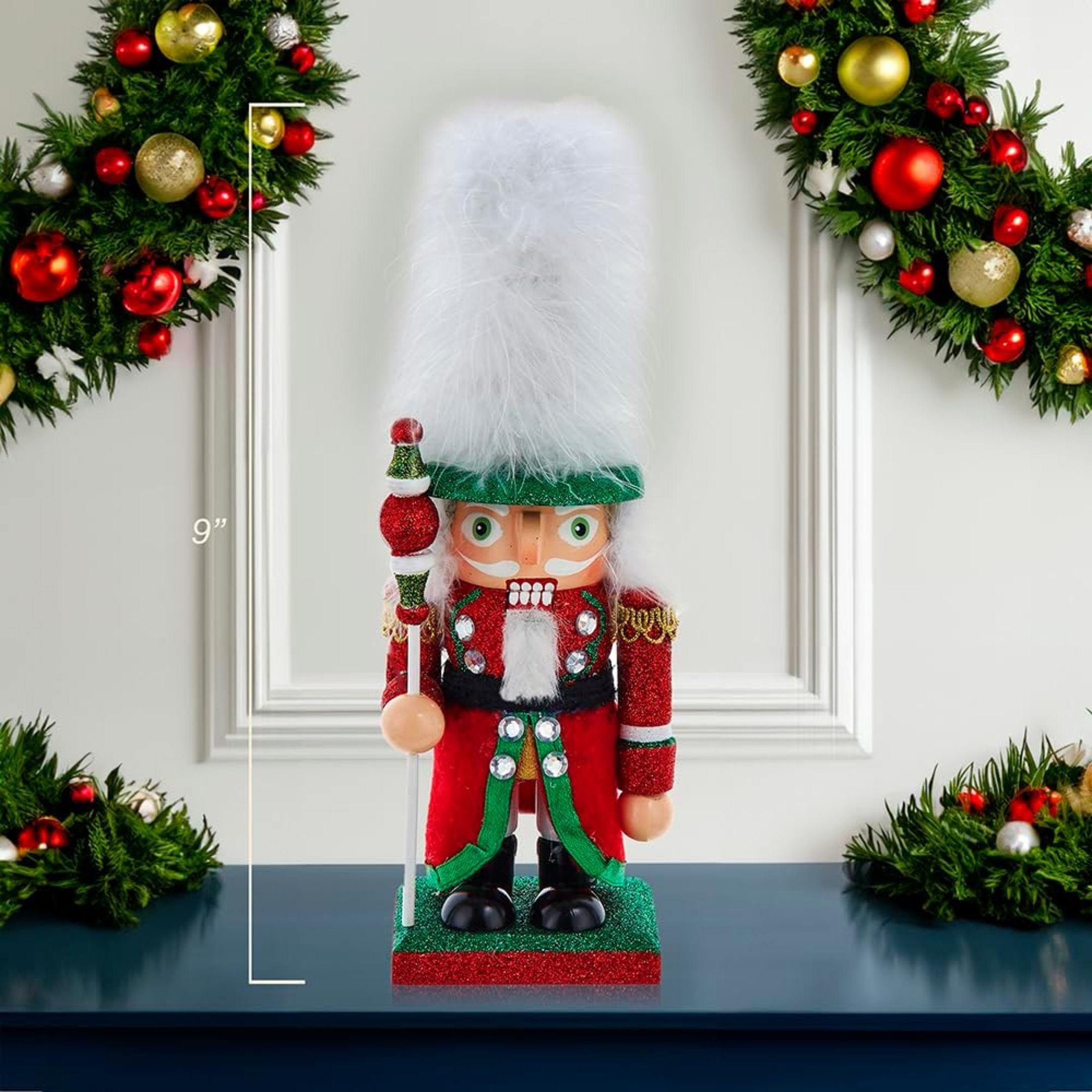 Kurt Adler Hollywood Wooden Nutcracker Collection, Red, Green & White Soldier, 9"