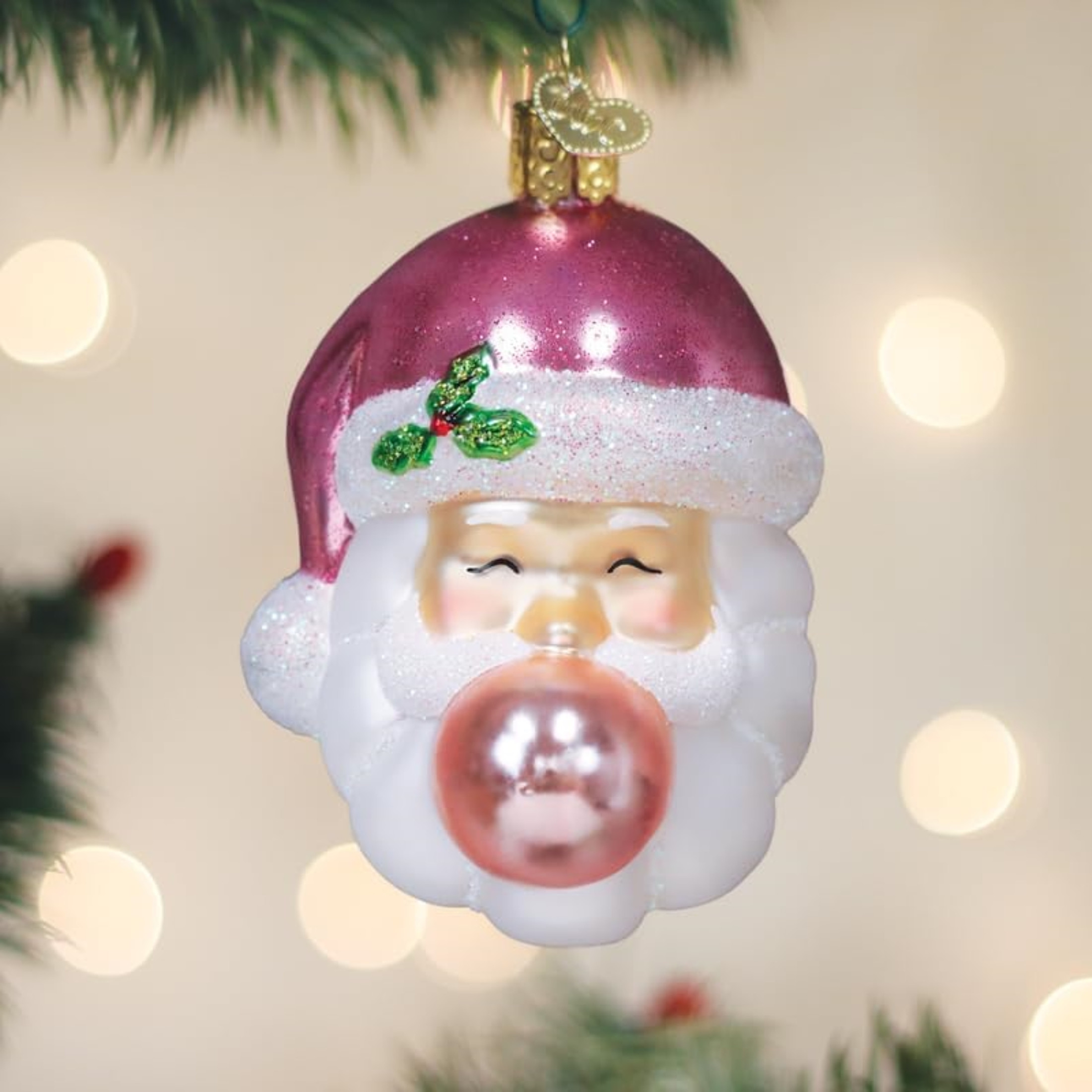 Old World Christmas Blown Glass Ornament for Christmas Tree, Bubblegum Papa Noel Old World Christmas Blown Glass Ornament for Christmas Tree, Bubblegum Papa Noel