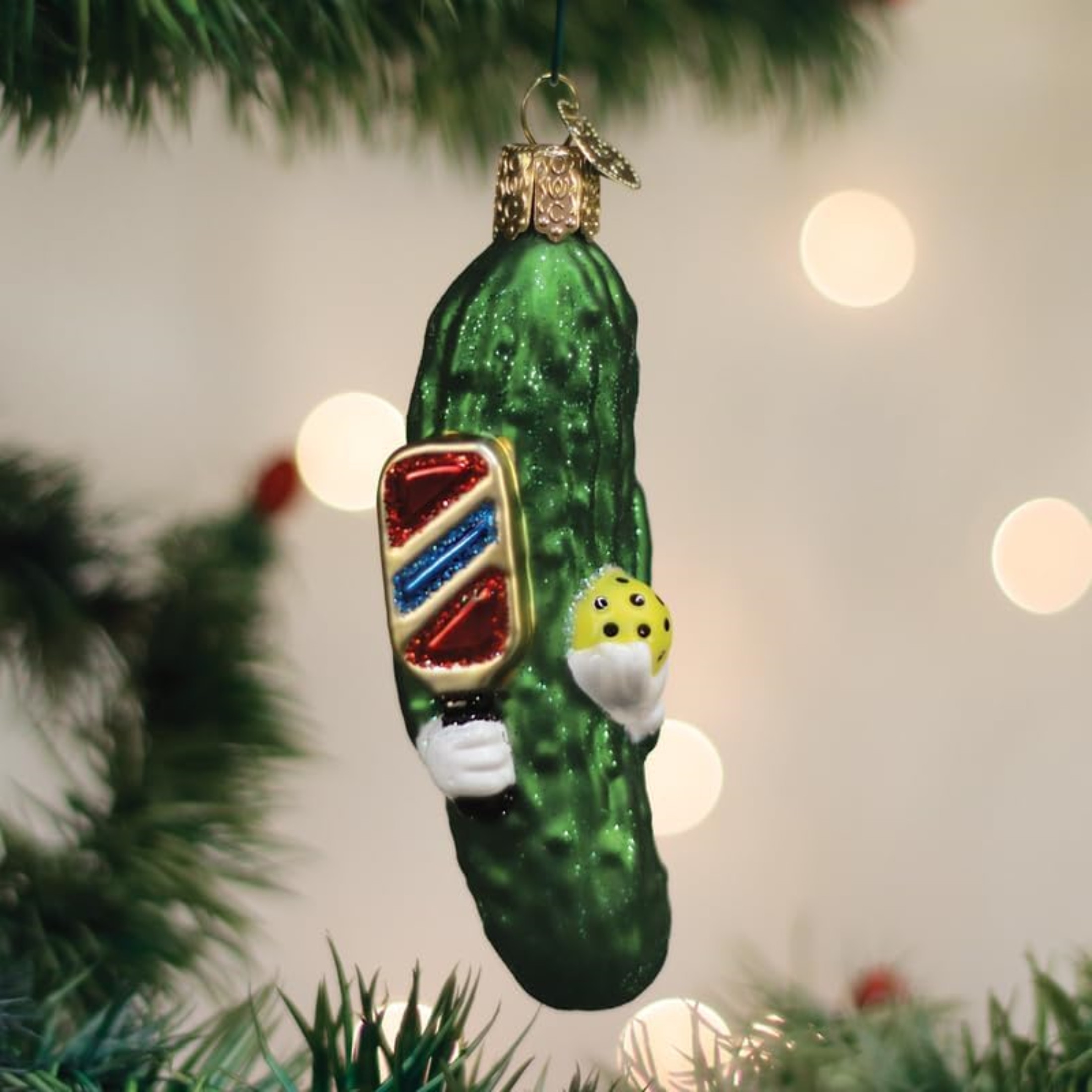 Old World Christmas Blown Glass Ornament for Christmas Tree, Pickleball Pickle Old World Christmas Blown Glass Ornament for Christmas Tree, Pickleball Pickle