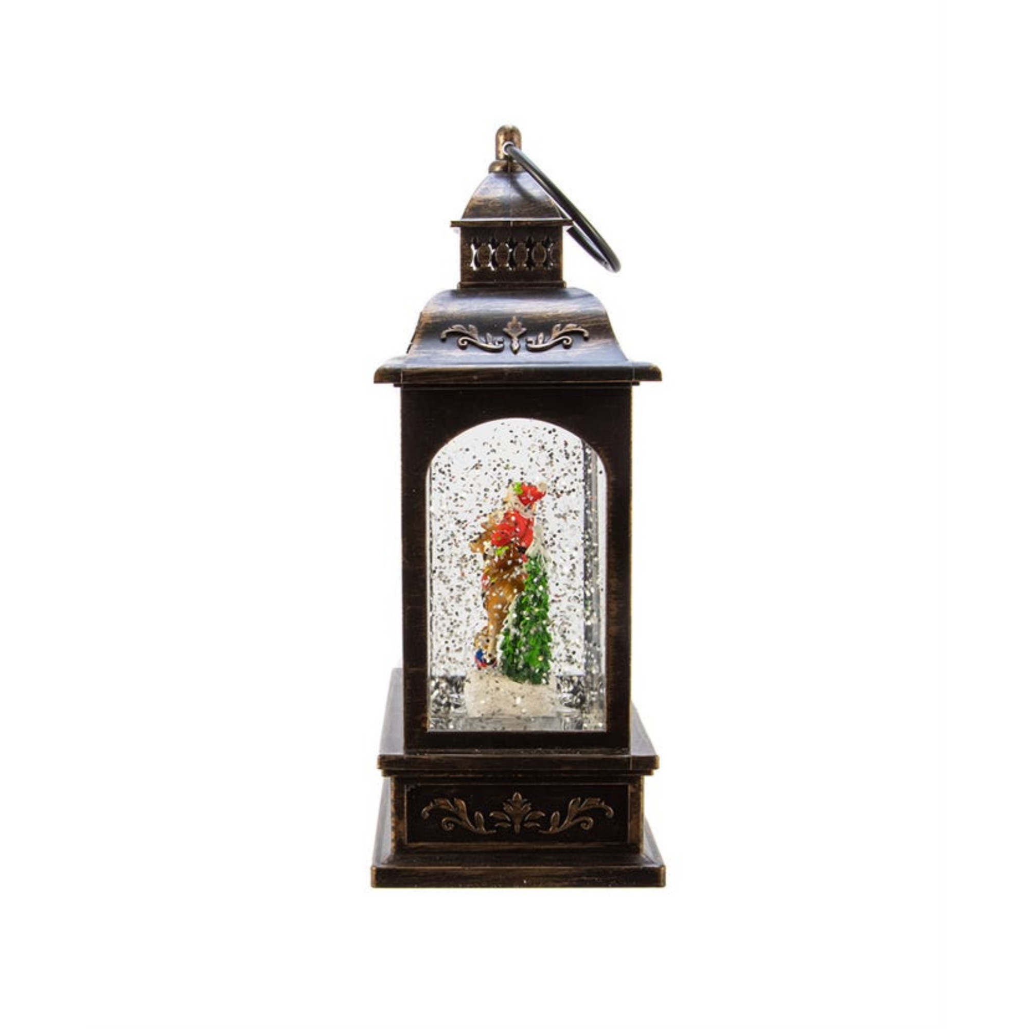 Kurt Adler Battery Operated LED Santa Lantern with Twirling Snow Motion, 9"