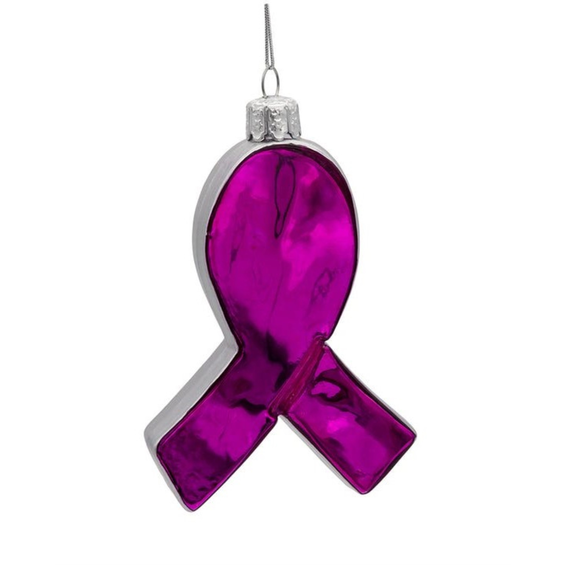 Kurt Adler Glass Ornament for Christmas Tree, Susan G. Komen Pink and Silver "Fight Like A Girl" Ribbon, 4"