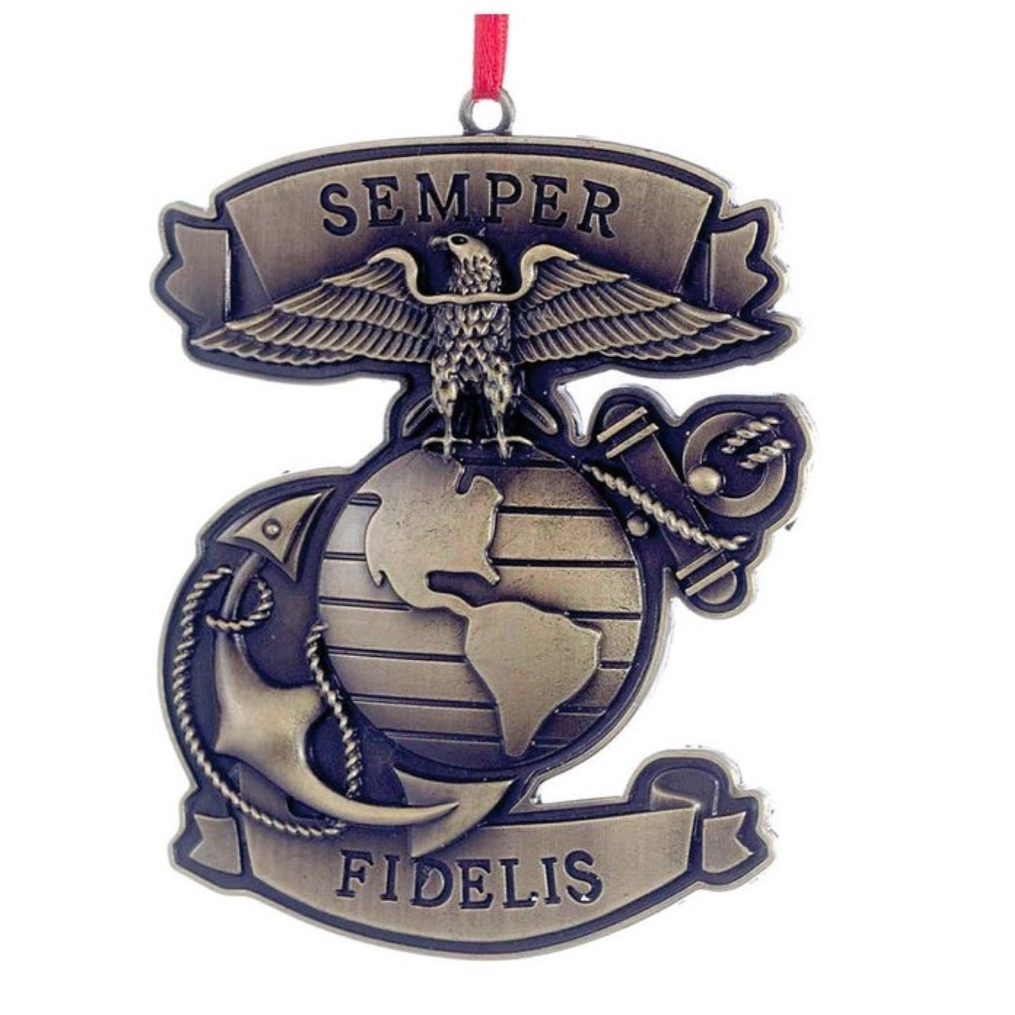 Kurt Adler Metal Ornament for Christmas Tree, U.S. Marine Corps "Semper Fidelis", 3.75"