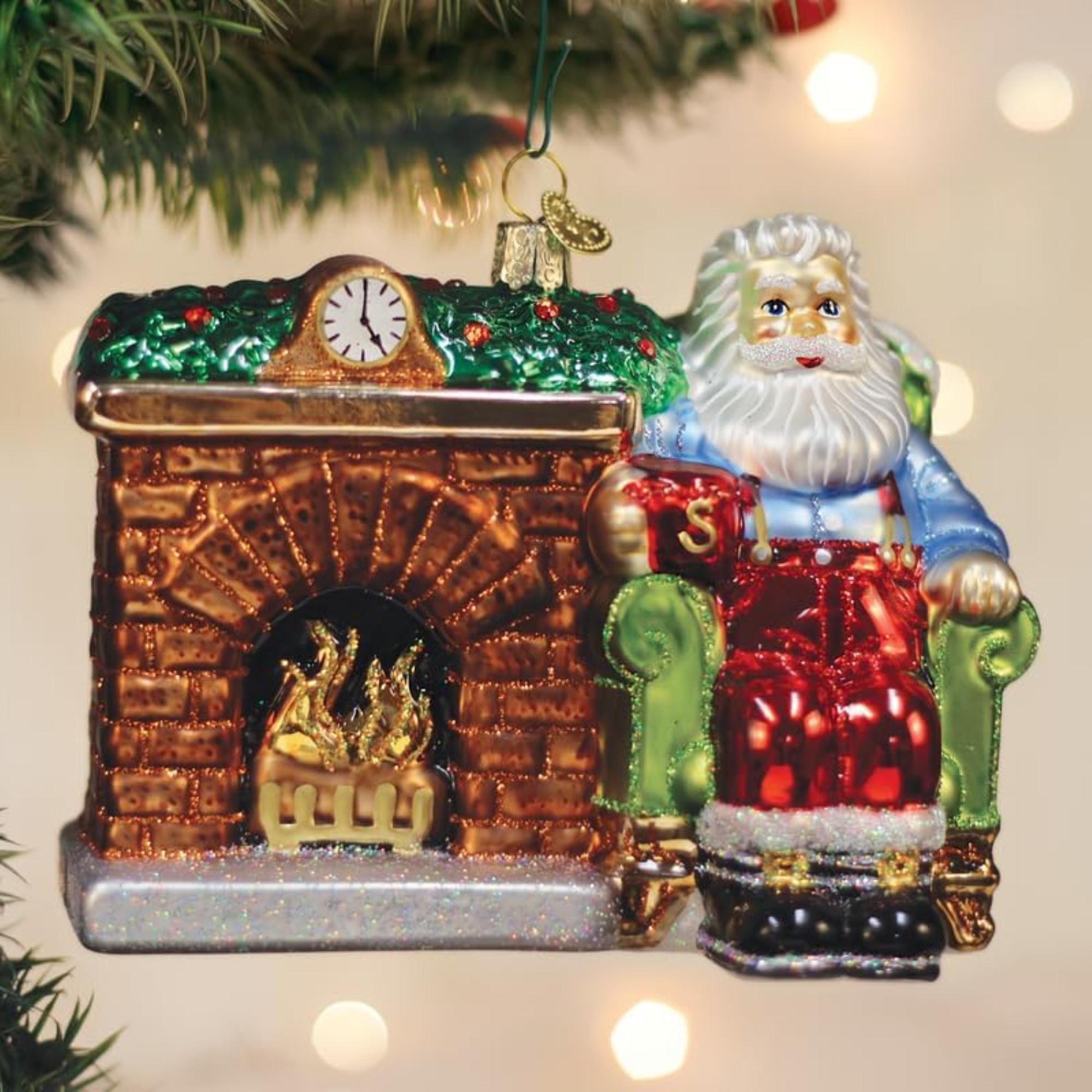 Old World Christmas Blown Glass Ornament for Christmas Tree, Santa at Hearth