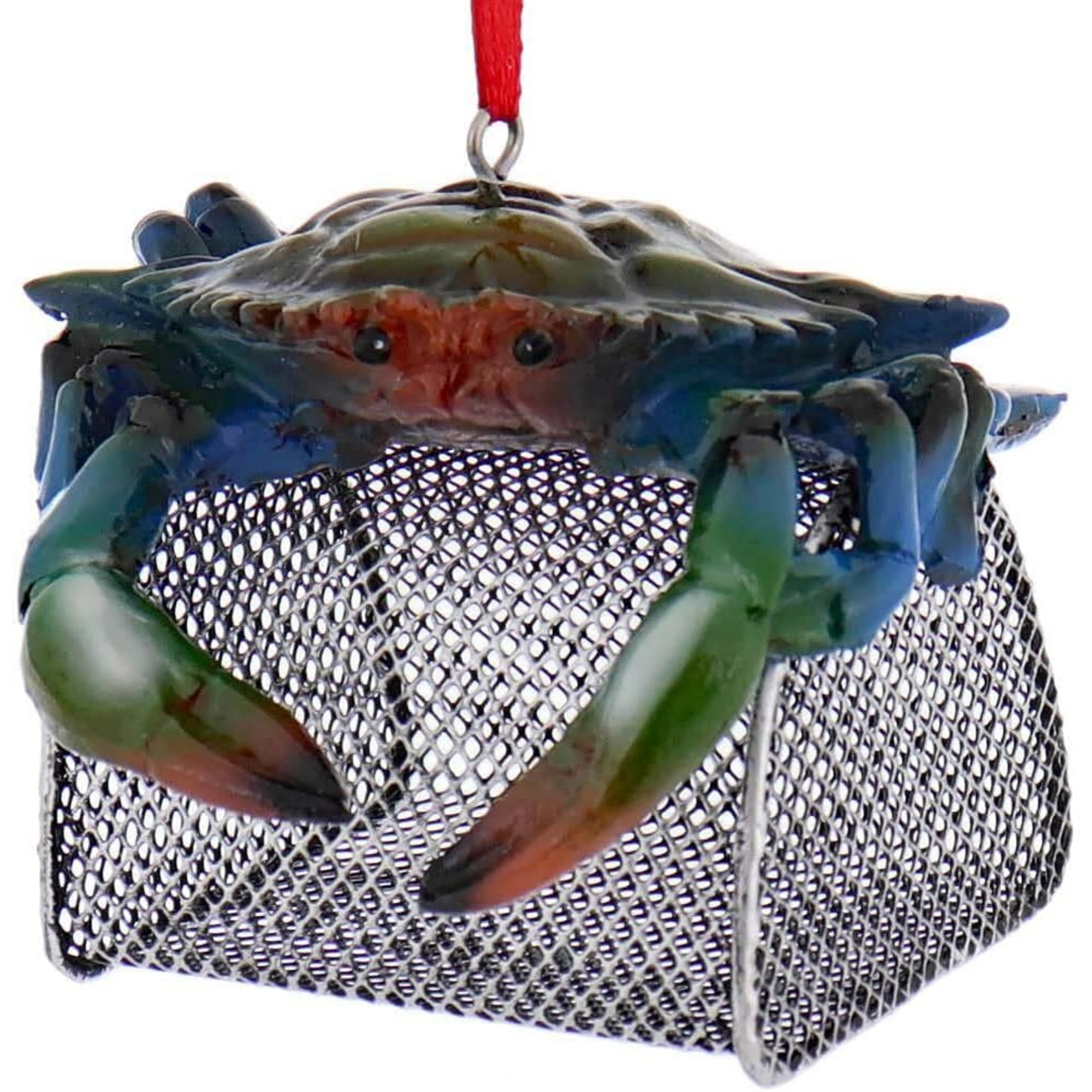 Kurt Adler Resin Ornament for Christmas Tree, Blue Crab with Wire Cage
