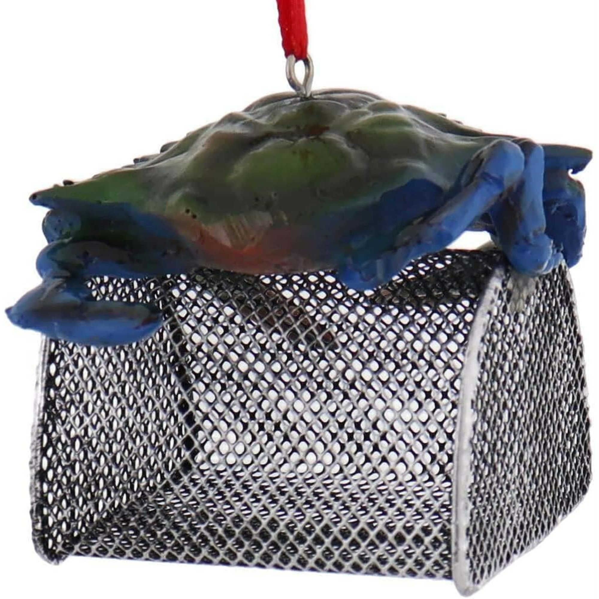 Kurt Adler Resin Ornament for Christmas Tree, Blue Crab with Wire Cage