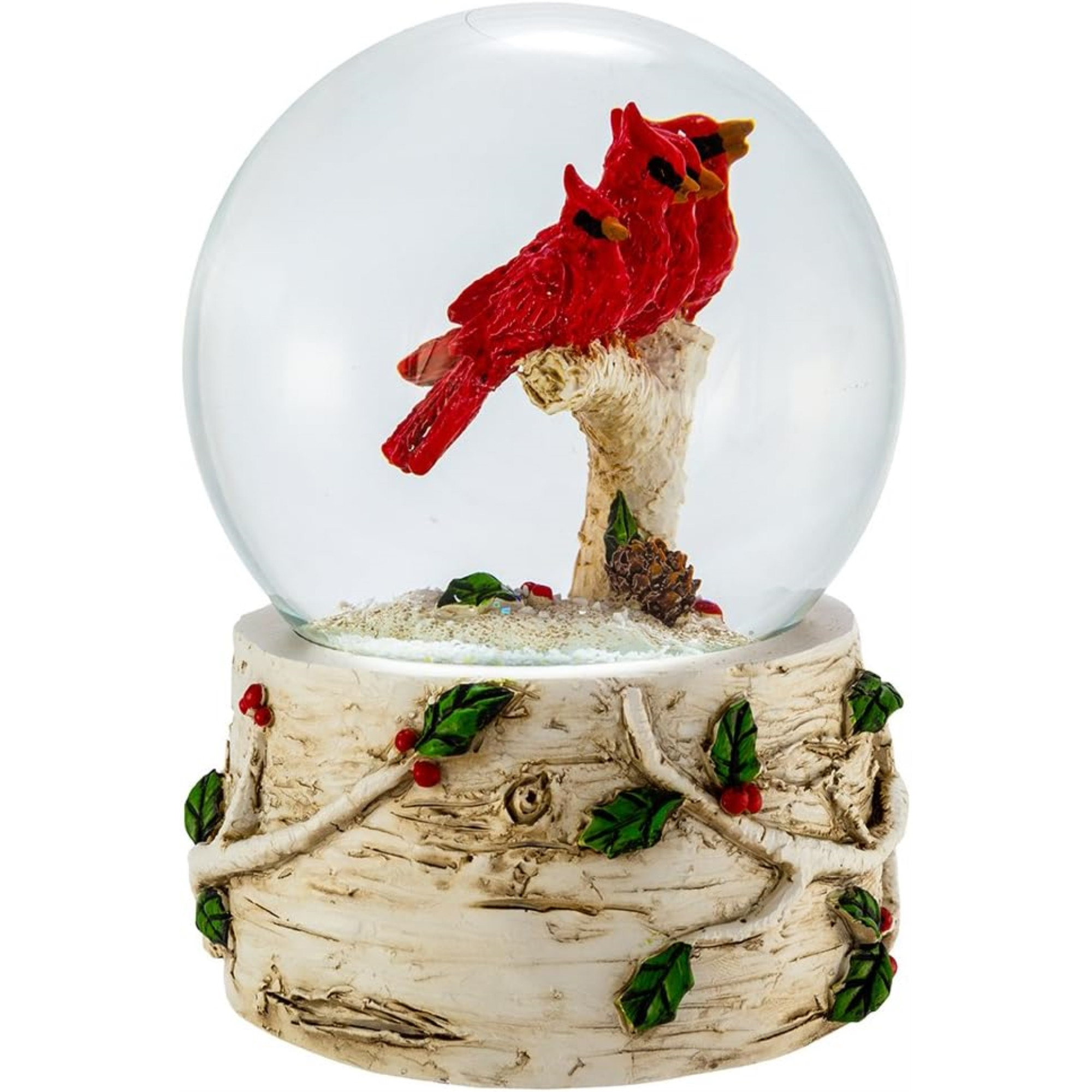 Kurt Adler Wind-Up Musical Cardinals with Tree "We Wish You A Merry Christmas" Water Globe, 4"