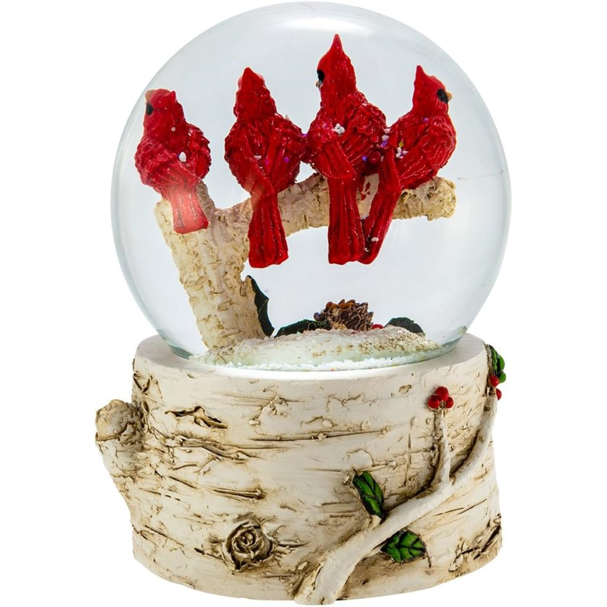 Kurt Adler Wind-Up Musical Cardinals with Tree "We Wish You A Merry Christmas" Water Globe, 4"