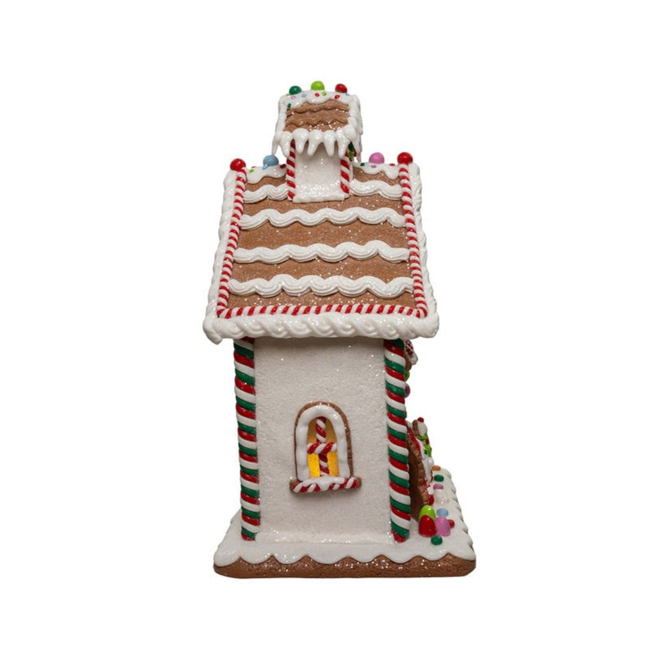 Kurt Adler Battery Operated LED Gingerbread House With Santa Table Piece, 13"