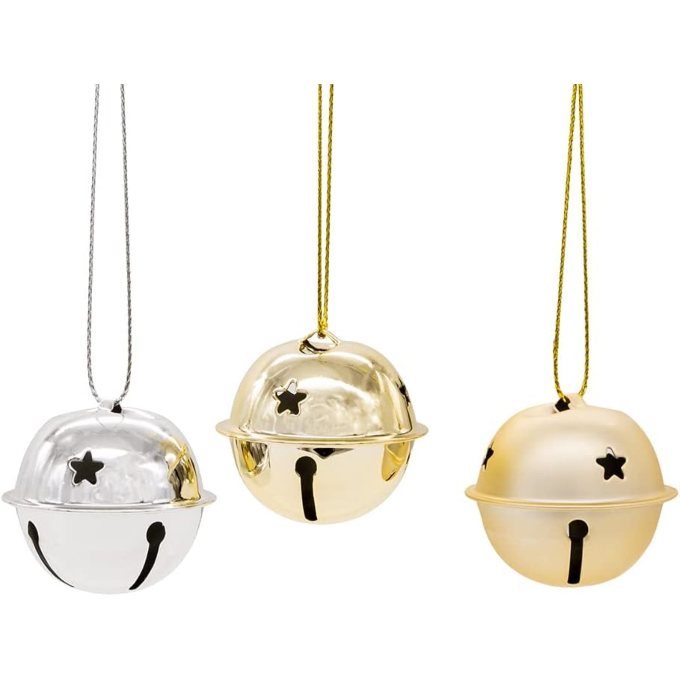 Kurt Adler Christmas Bell Ornaments, Gold and Silver (Pack of 9)