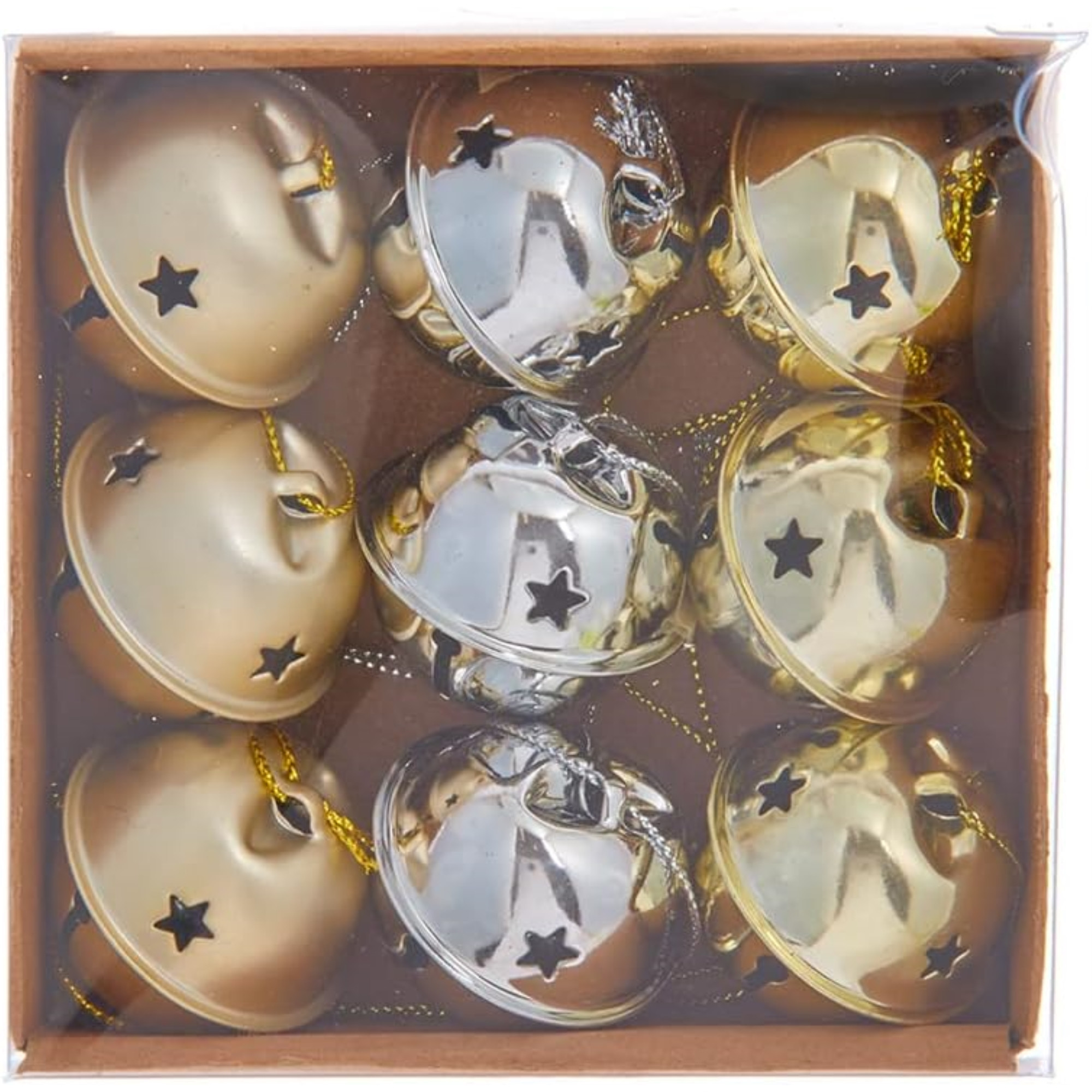 Kurt Adler Christmas Bell Ornaments, Gold and Silver (Pack of 9)