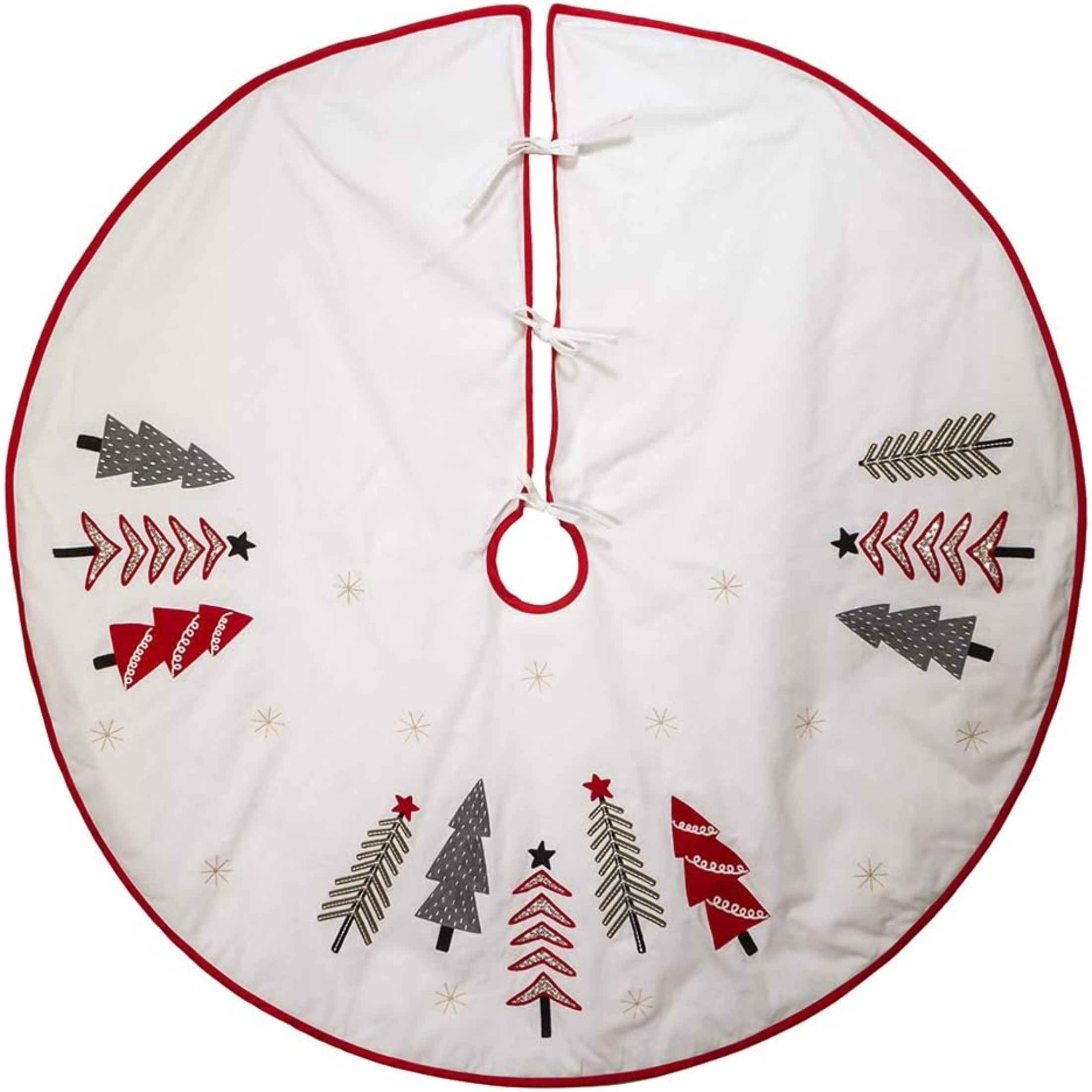 Kurt Adler Christmas Tree Skirt with Embroidered Tree Pattern Design, White, 50in