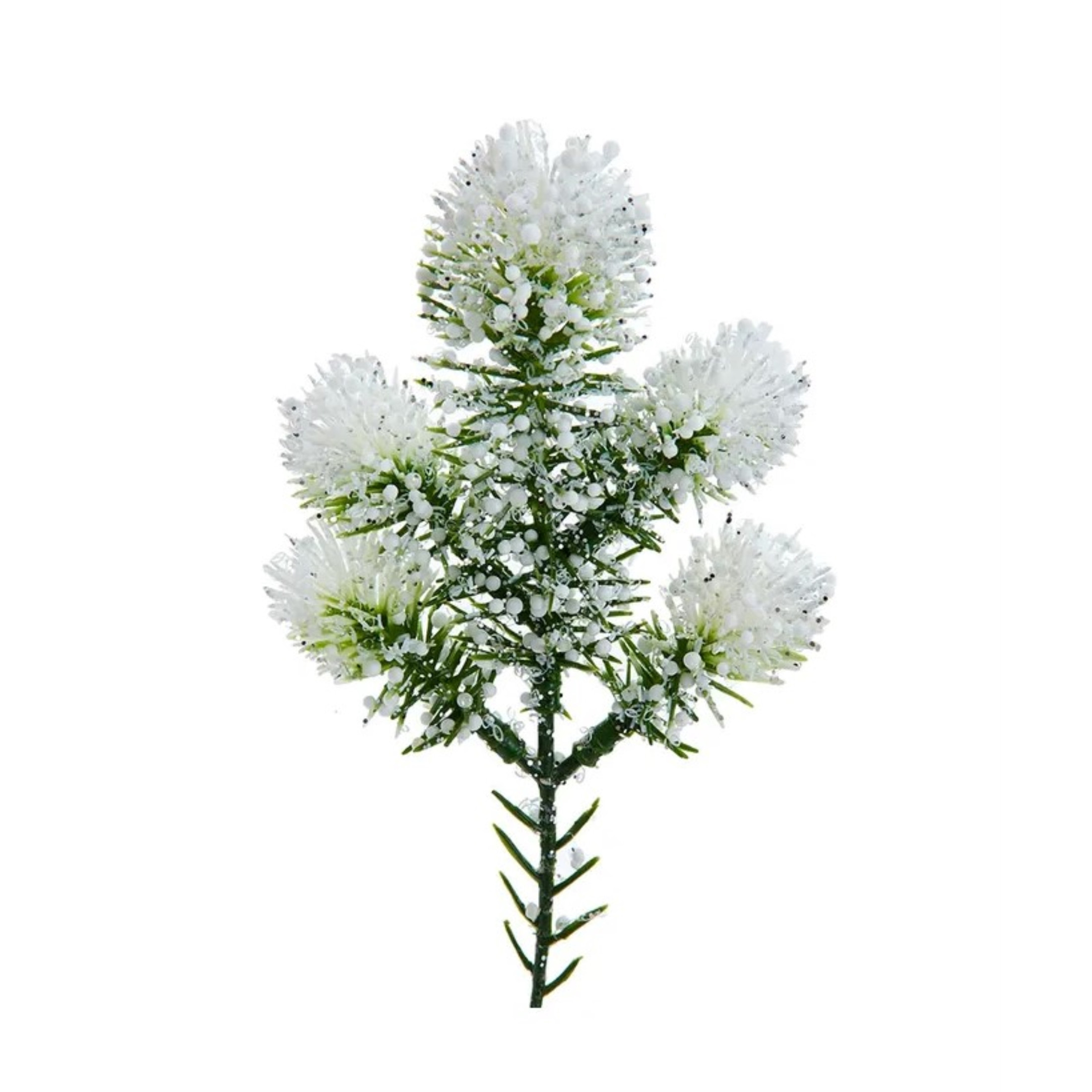 Kur Adler Snowball Bubble Christmas Pine Pick, White, 9.5in