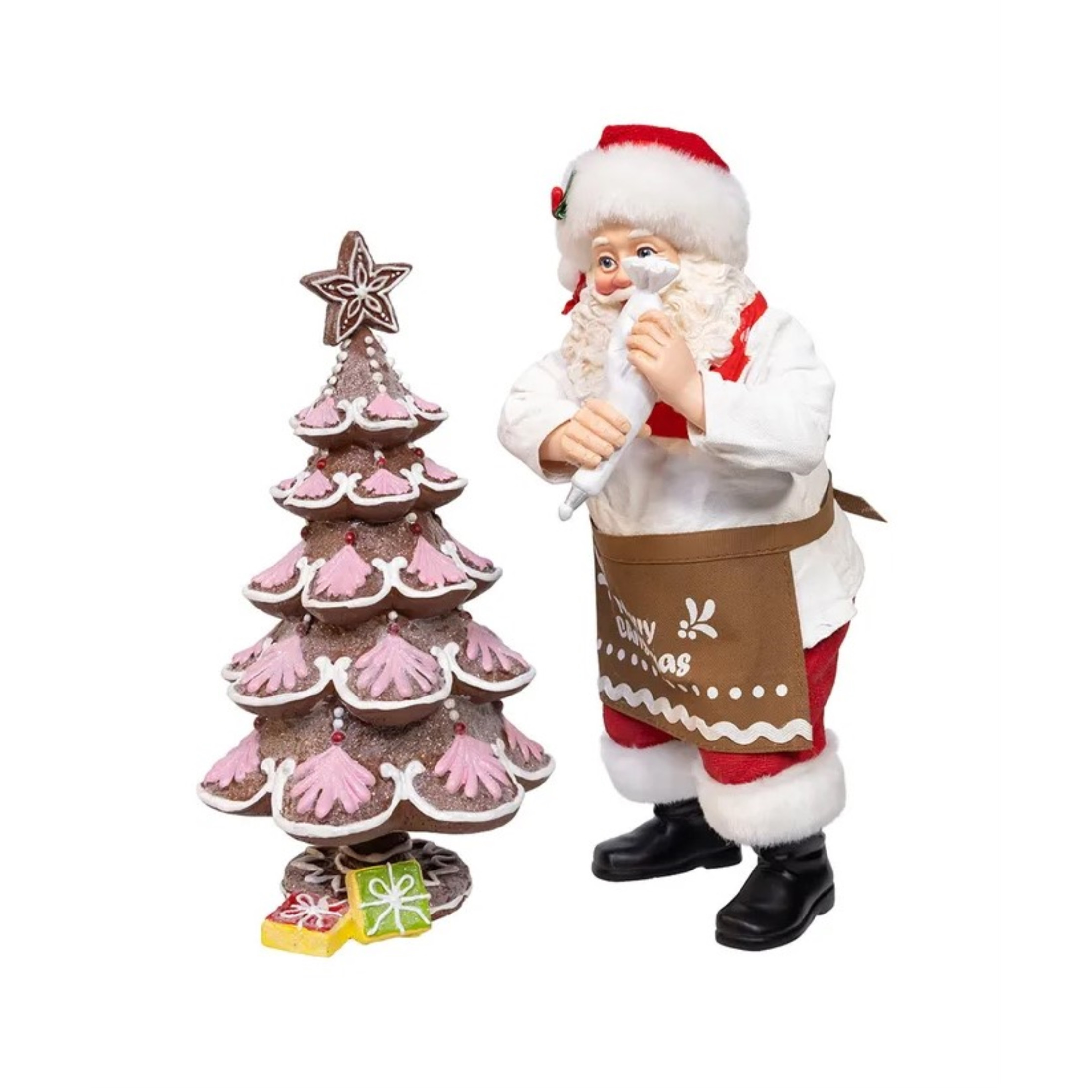 Kurt Adler Fabriche Christmas Figurine, Santa Decorating Gingerbread, 10.5in