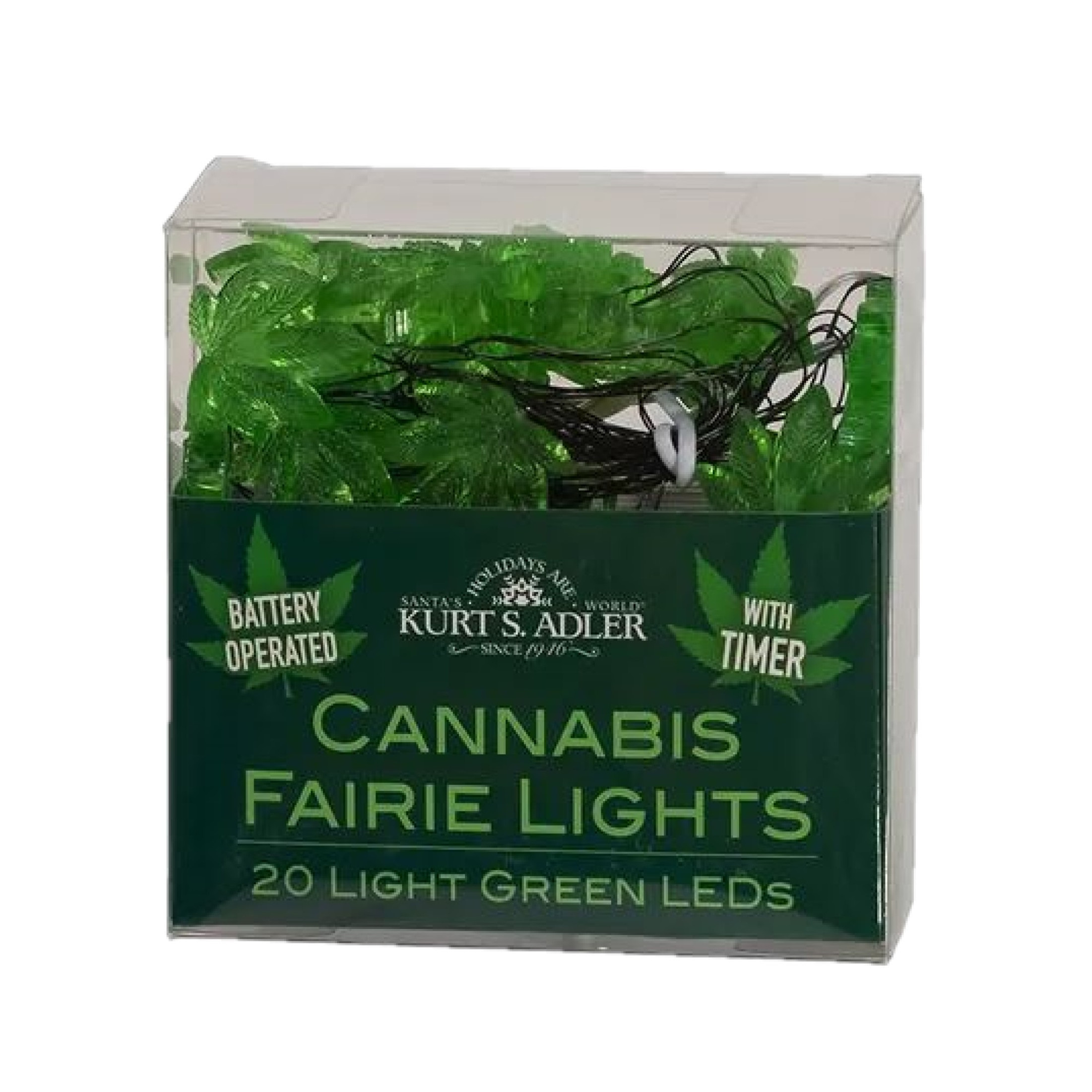 Kurt Adler Indoor Battery Operated UL 20-Light LED Cannabis Fairy String Light Set, 6.3ft