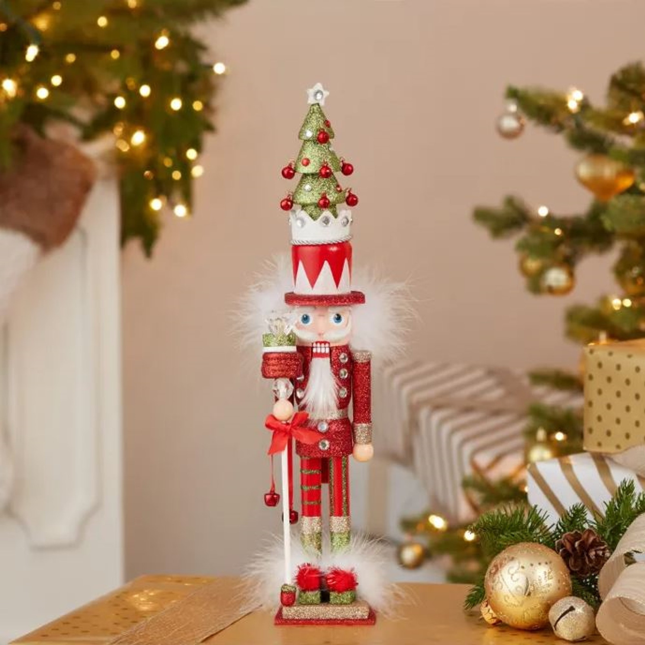 Kurt Adler Hollywood Nutcracker, Red & Green Tree Hat, 15in