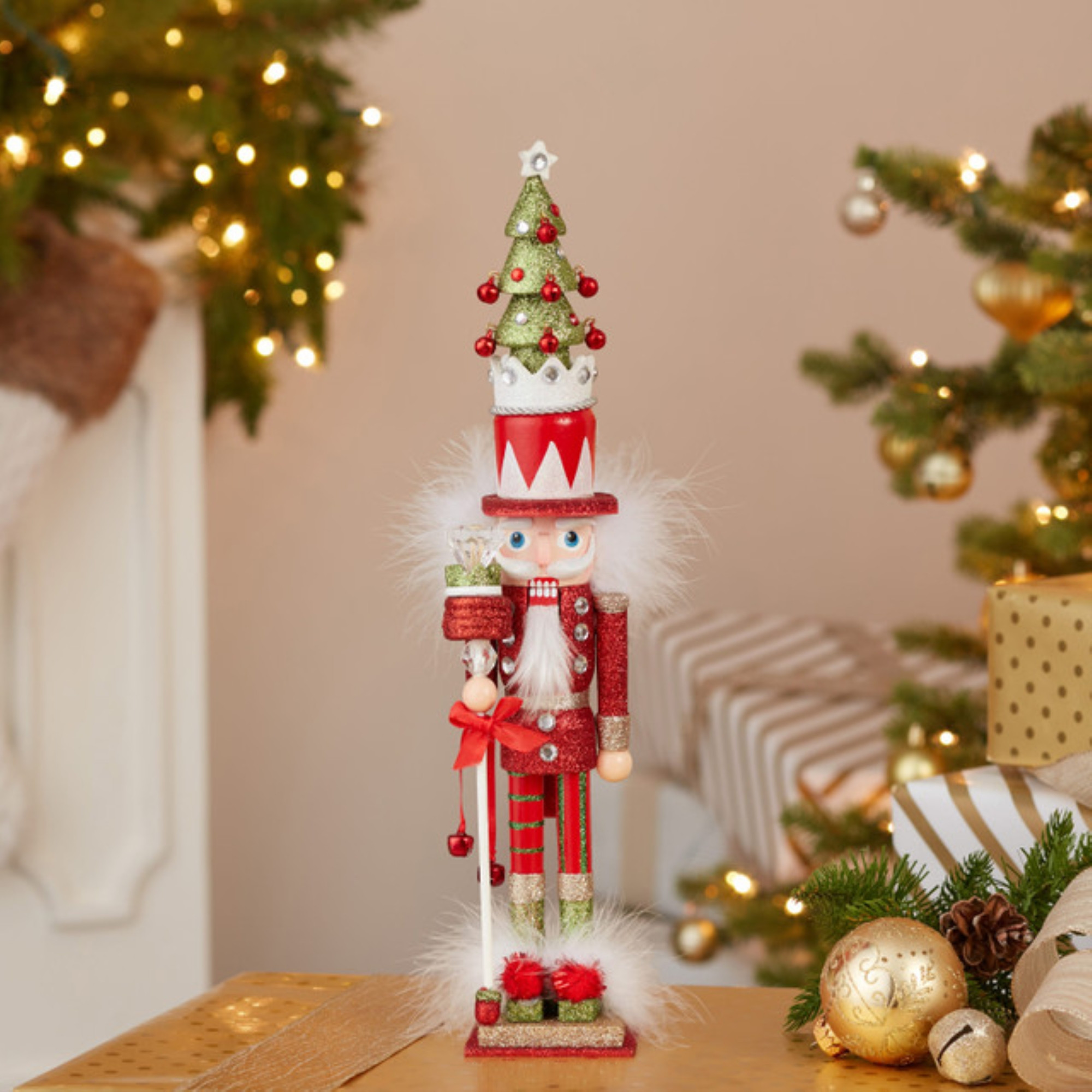 Kurt Adler Hollywood Nutcrackers Collection, Red & Green Tree Hat, 15"