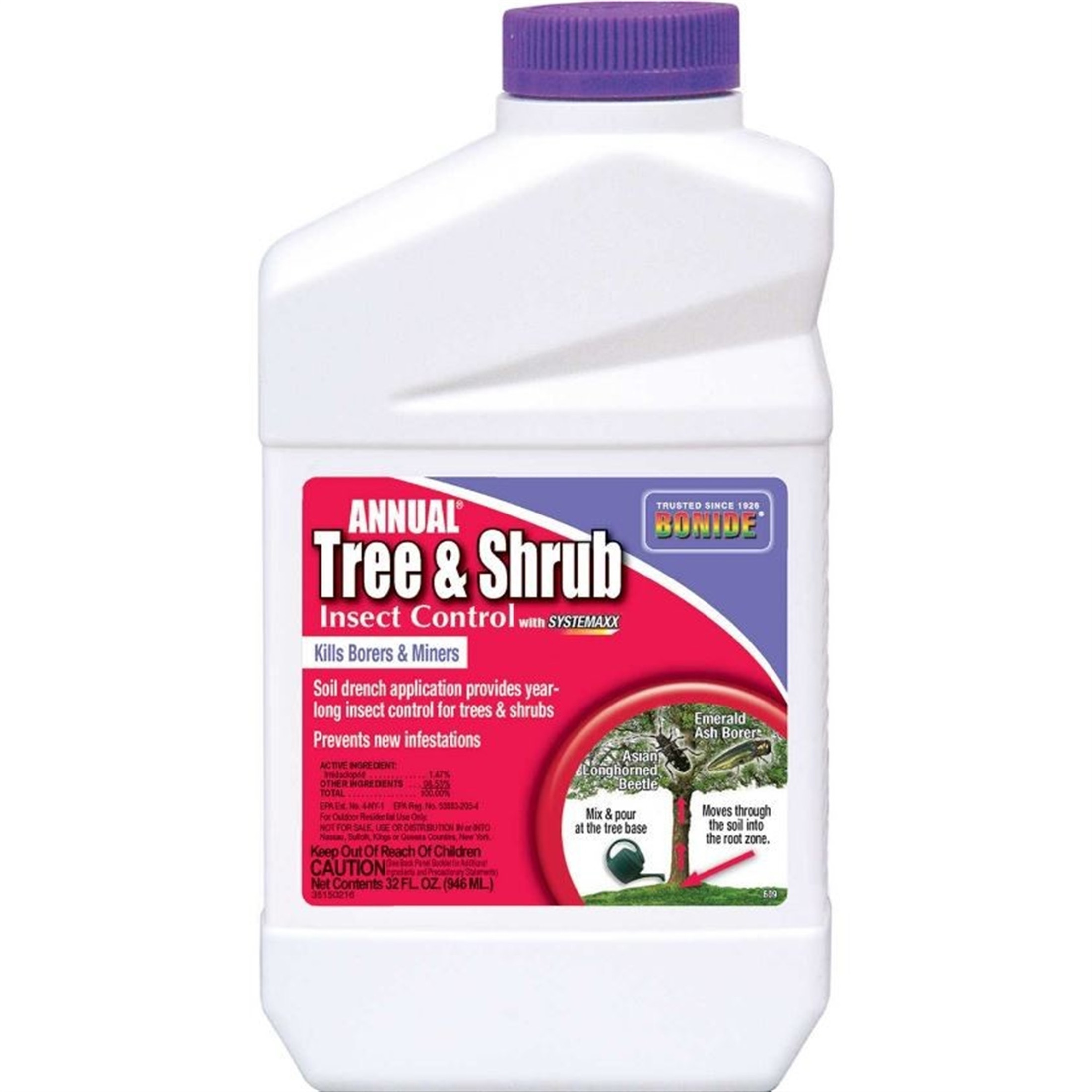 Bonide Annual Tree & Shrub Insect Control with Systemaxx, Year Long Protection, Concentrate
