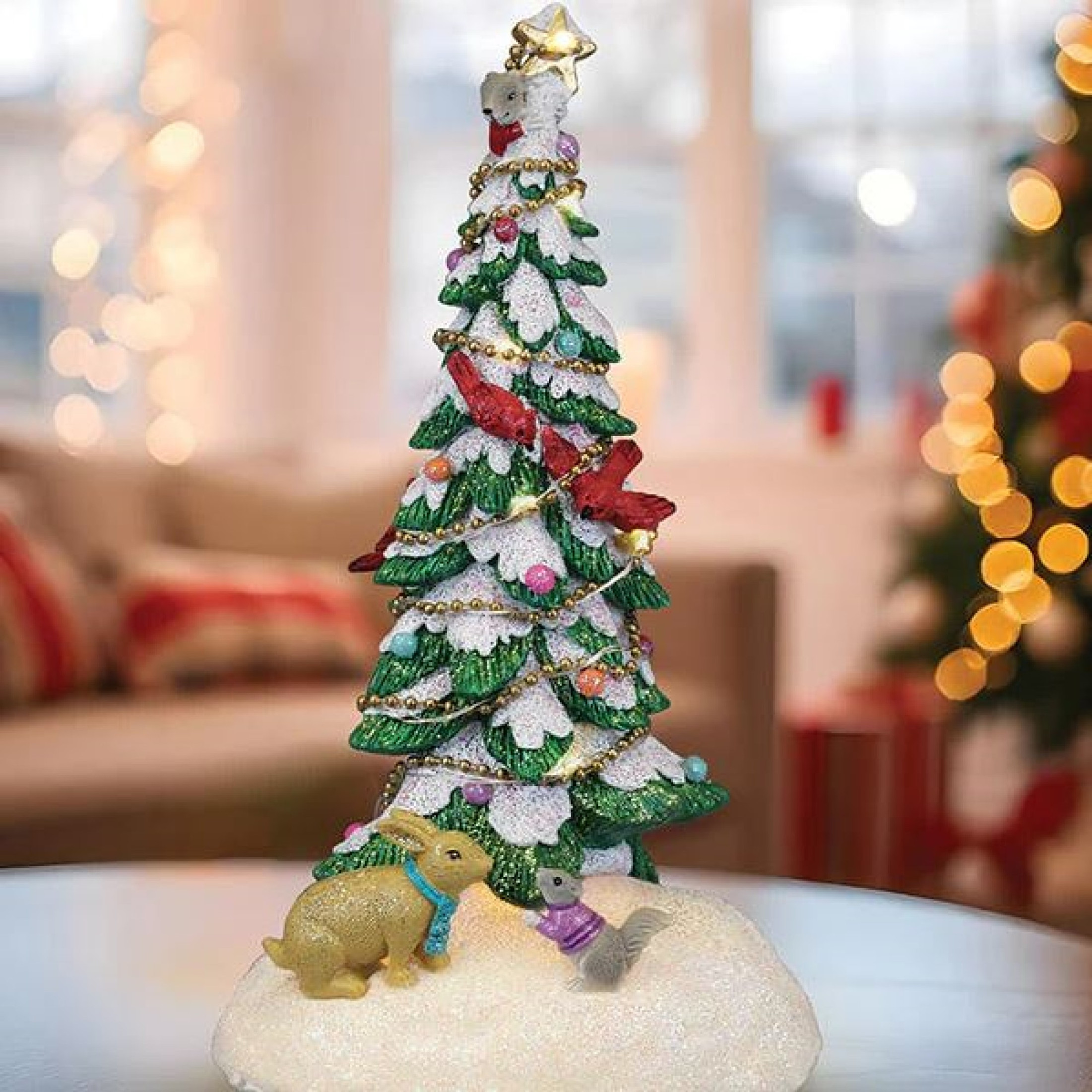 Old World Christmas Resin Lighted Holiday Figurine, Critter Tree, 7.5in
