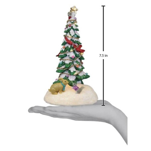 Old World Christmas Lighted Resin Holiday Tabletop Figurine with Timer, Critter Tree, 7.5"