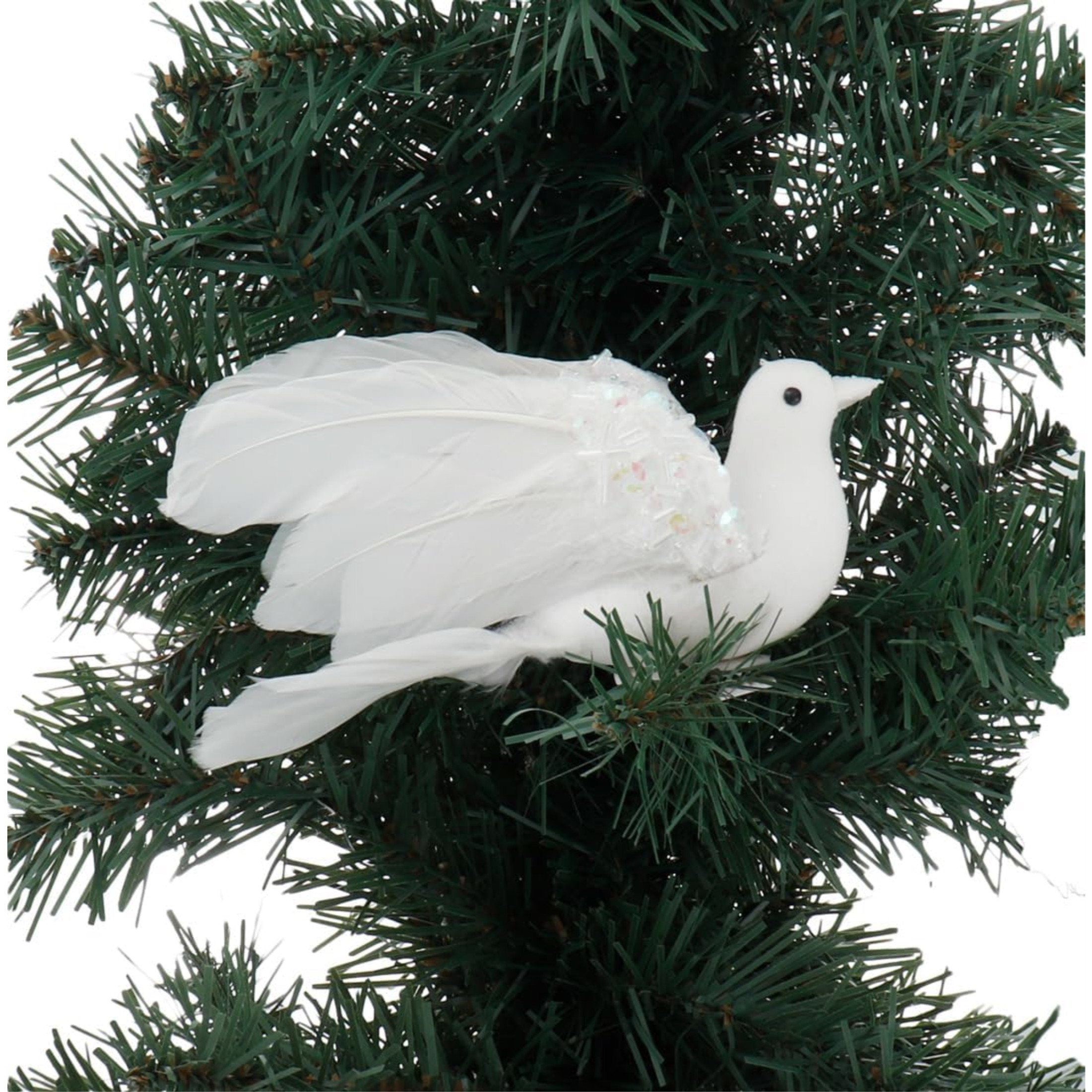 Kurt Adler Glass Plastic Ornament for Christmas Tree, White Feather Flying Dove