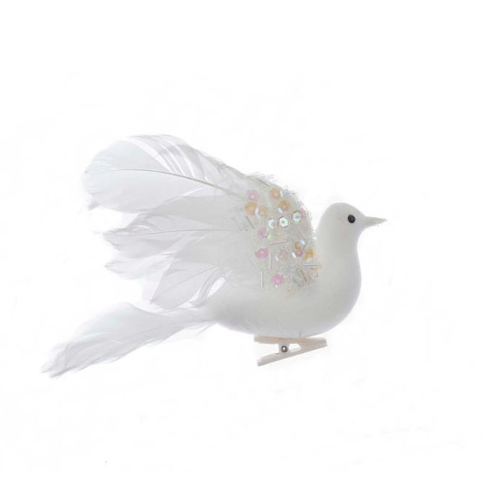 Kurt Adler Christmas Tree Clip Ornament – White Feather Flying Dove with Poseable Wings, Peace Bird Holiday Decor, 6”