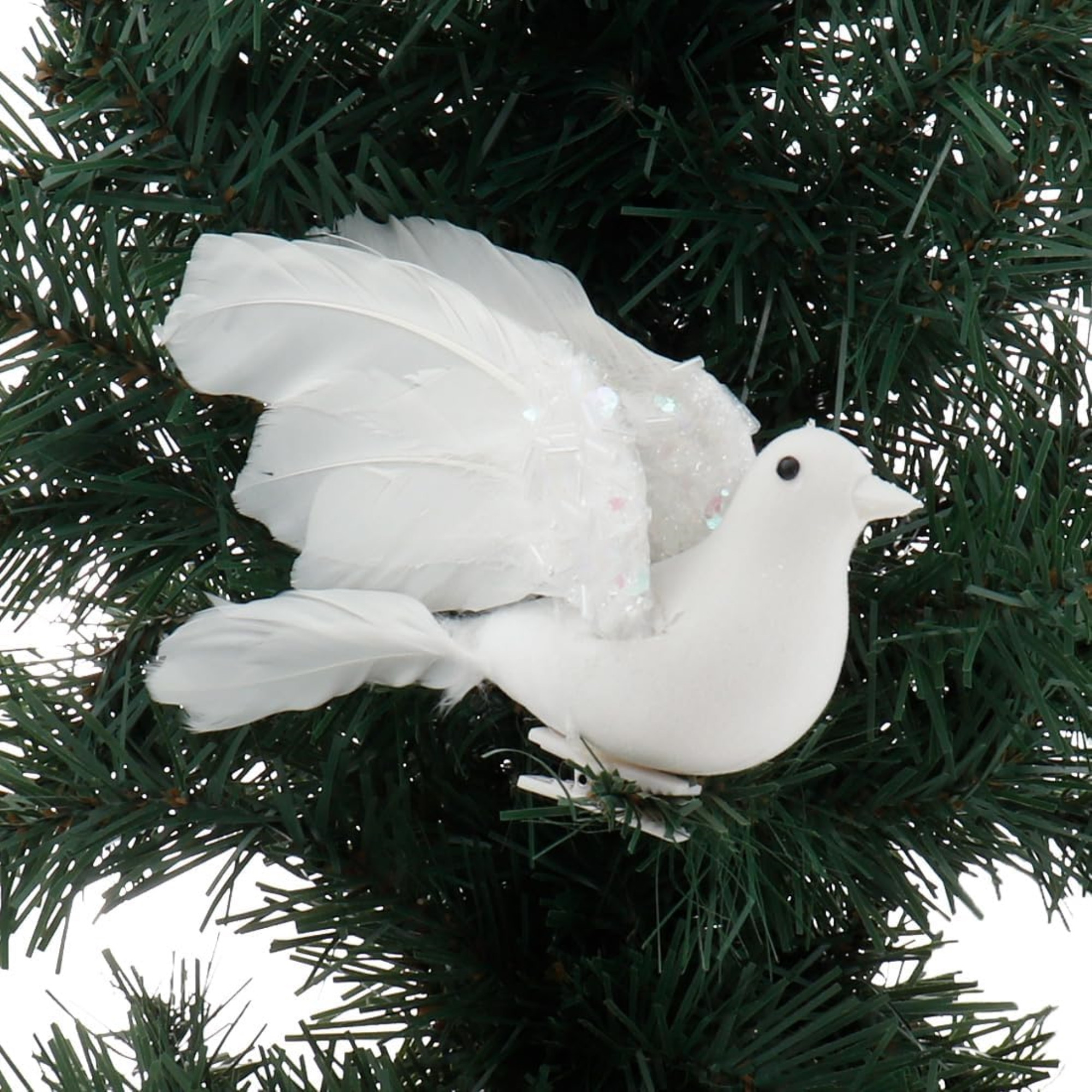Kurt Adler Christmas Tree Clip Ornament – White Feather Flying Dove with Poseable Wings, Peace Bird Holiday Decor, 6”