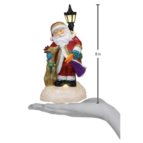 Old World Christmas Lighted Resin Holiday Tabletop Figurine with Timer, Endeering Santa, 8"