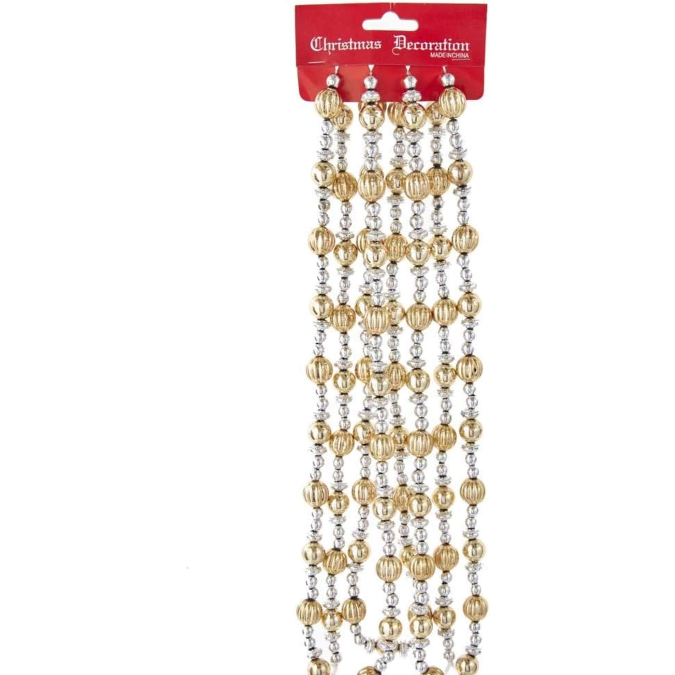 Kurt Adler Christmas Shiny Beaded Garland, Silver/Gold, 9ft