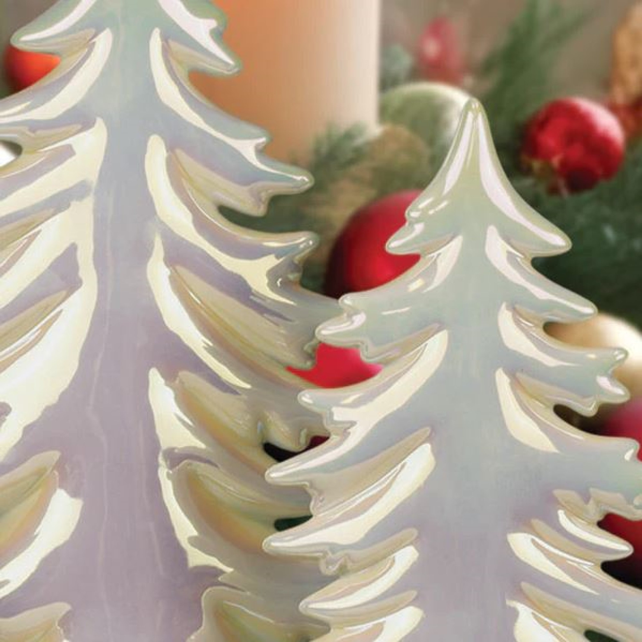 Old World Christmas Ceramic Decorative Iridescent Tree Set, 3 Assorted Sizes